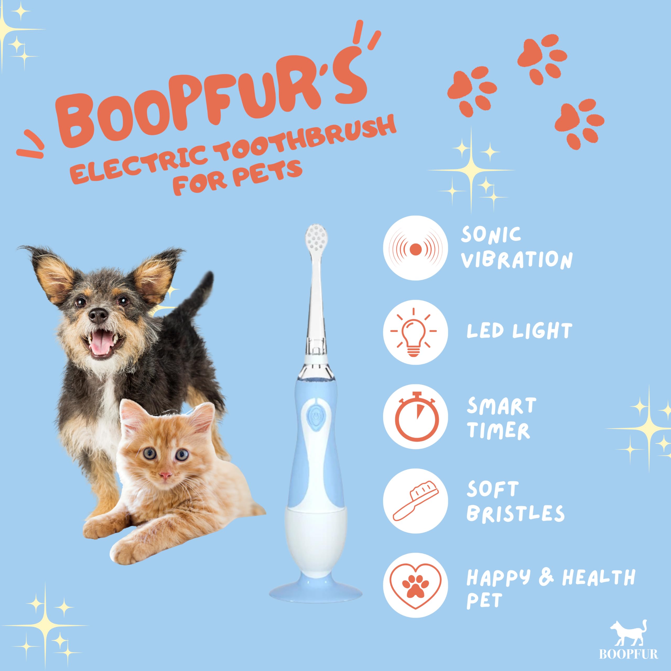 Cepillo de dientes eléctrico para mascotas, luz LED y cerdas suaves, para perros y gatos