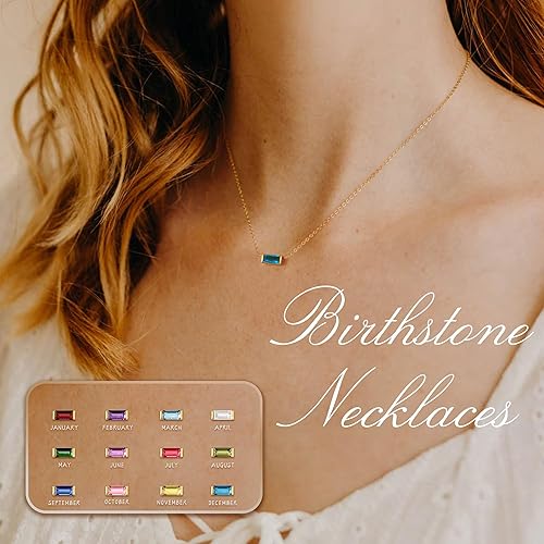 Miniatura 3 de JSJOY Collar de piedra natal dorada para mujer, delicado collar con colgante de piedra natal para adolescentes, regalos de cumpleaños, joyería para