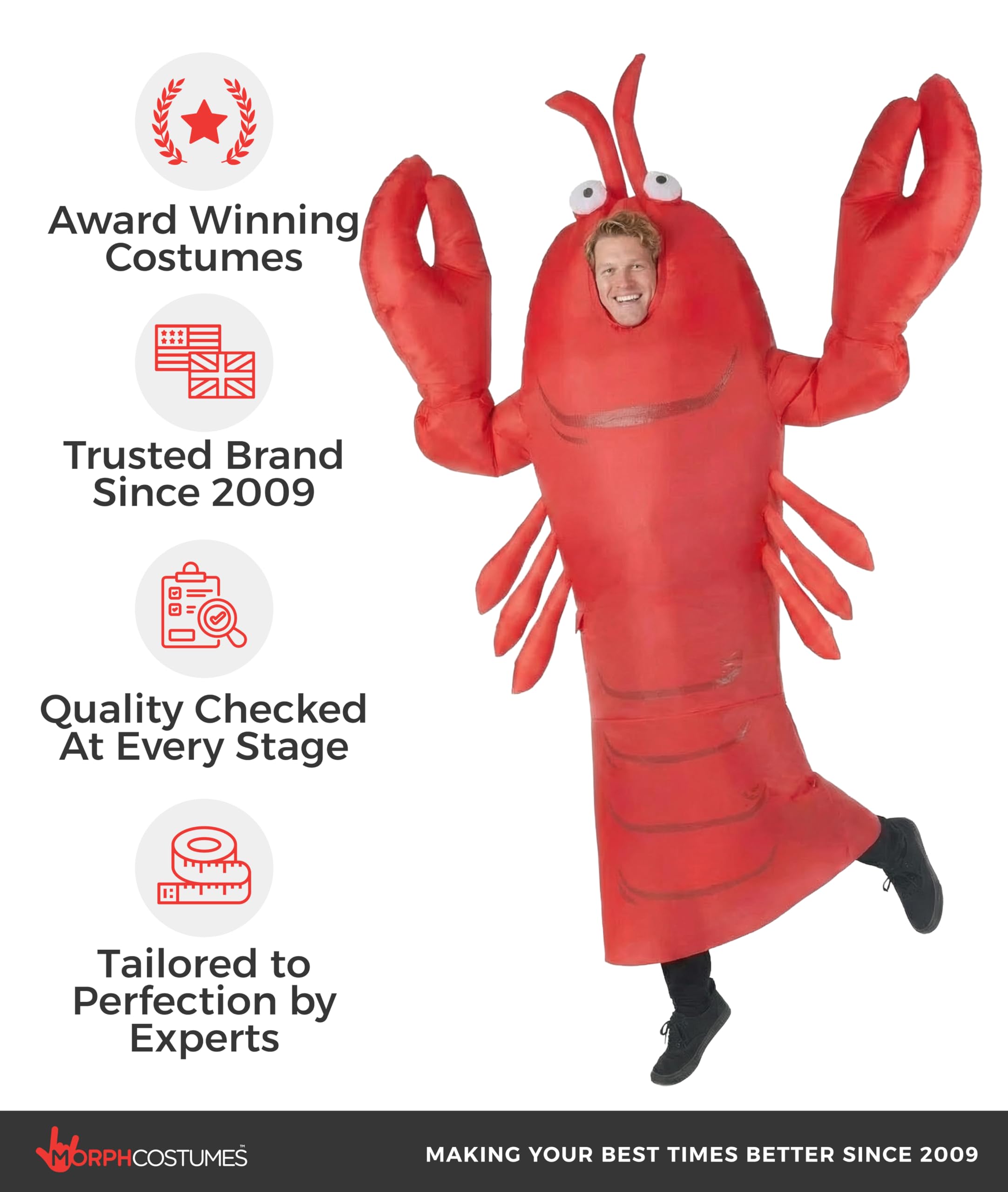 Morph Aufblasbares Hummer Kostüm für Erwachsene, lustiges Lobster Meeresbewohner Karneval Fasching Halloween Kostüm – Tierkostüm für Erwachsene