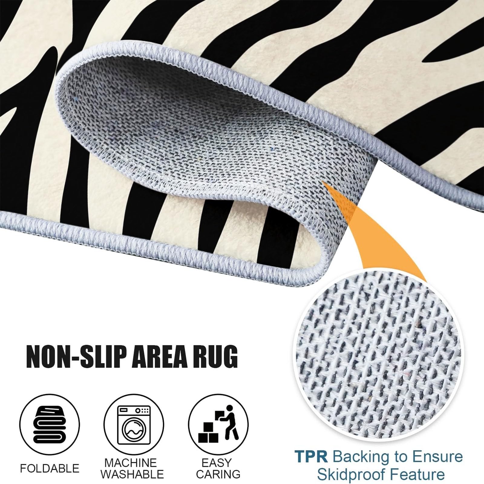 Generisch Schwarz Und Weiß Runder Teppich 160 cm Round Eingangsbereich Teppich Gestreiftes Schwarz-Weißes Zebrafell, Kleiner Kreis Bereich Küche Läufer rutschfest Waschbar Läufer