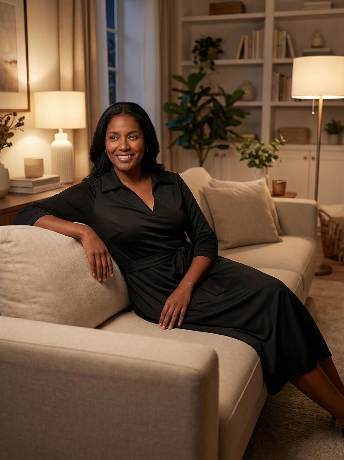 FANDEE Plus Size Midi Dress for Women - Printing Summer Dresses for Wedding Guest Cocktail Party 3/4 Sleeve V Neck（L-5XL） - Image 14