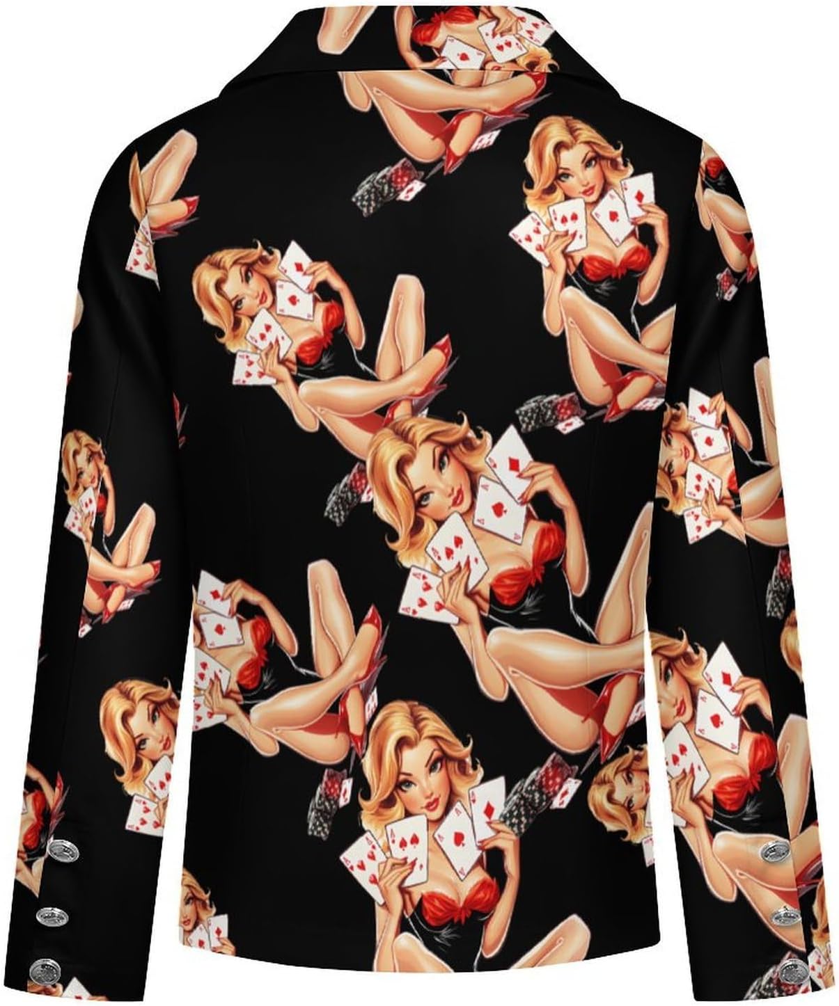 Aces Playing Cards Pinup Girl Women's Blazer Long Sleeve Suits Business Casual Blazers Jackets Lapel Open Front Suit