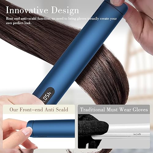Miniatura 5 de Plancha plana profesional de titanio, alisador de pelo y rizador 2 en 1, alisado de iones negativos, paquete de viaje de doble voltaje, función