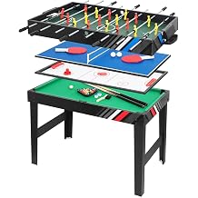 4-in-1 Multi Game Table Multifunctional Game Tables with Table Football Billiards Air Hockey Table Tennis Multifunctional Table Multiplayer with Complete Accessories for Home Playroom Party Bars Children