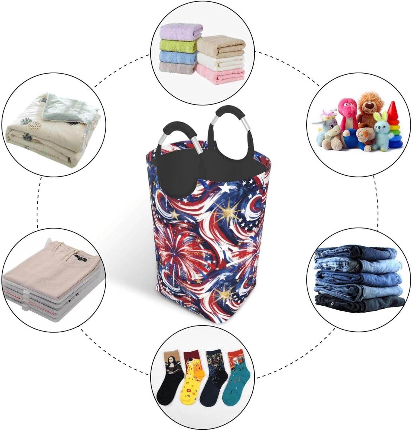 Swirling Stars & Stripes Foldable Dirty Laundry Bag, Waterproof Oxford Fabric With Pe Board Base, 50l Capacity For Home & Travel