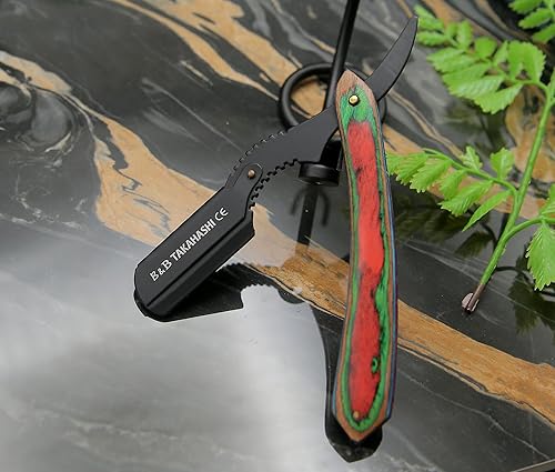 Miniatura 6 de TAKAHASHI - Maquinilla de afeitar recta profesional para hombres con mango de madera, accesorio clásico de peluquería, afeitadora de seguridad de