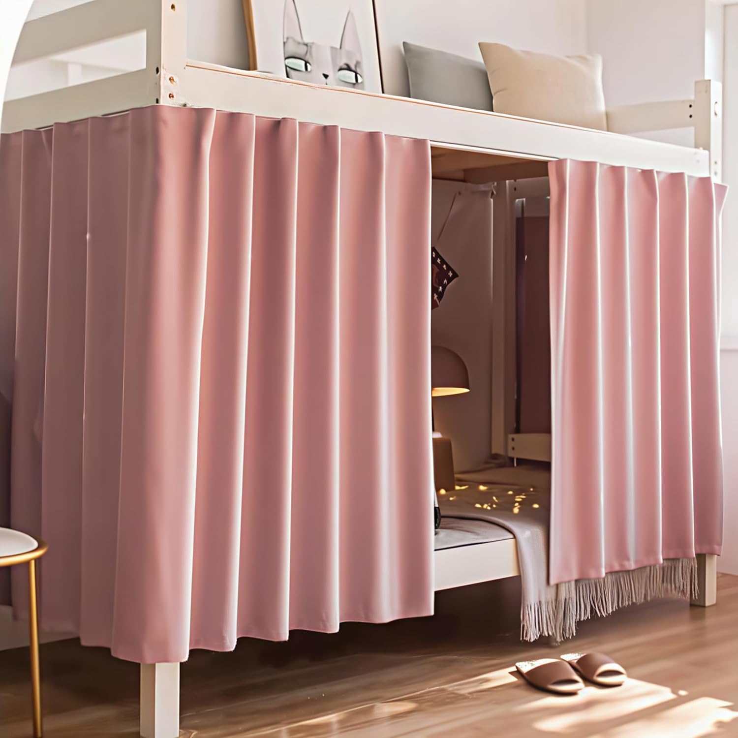 XGOPTS Blackout Bottom bunk Bed Curtains Dorm Loft Under Bunk Bed Privacy Protection Cover Canopy Curtains with Black Shading Coating, Students Single Sleeper Lightproof Drapes Bed Canopy