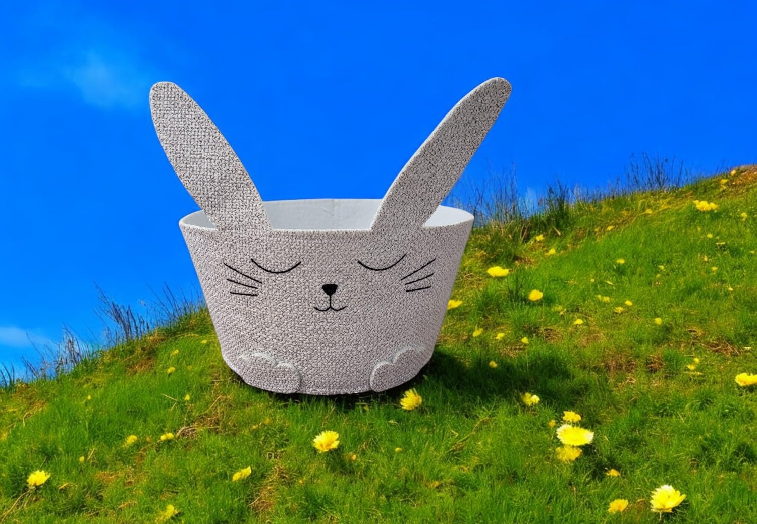 10x Filzkorb Hase mit Ohren grau Osternest Dekoration