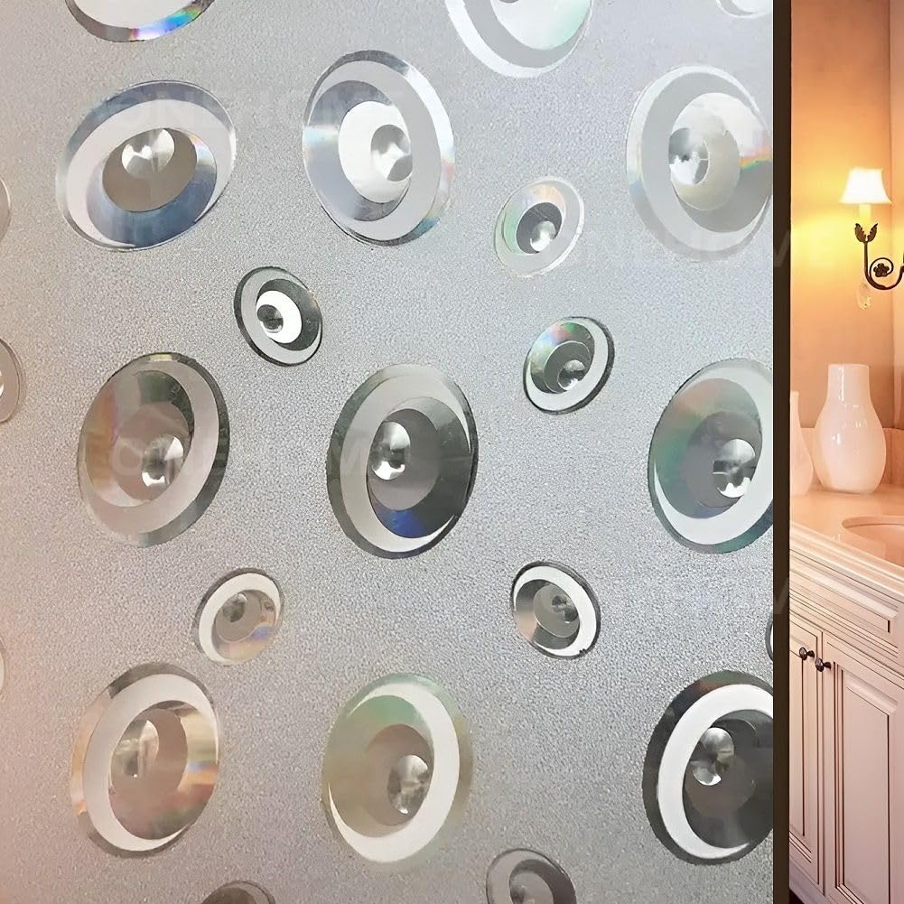 ONEHOME Premium Vinyl Stained Frosted Window Glass Sticker (12x100 Inch) - Self-Adhesive Film Tint Wallpaper Opaque Sheet for Glass Privacy Cover Window, Door, Office, Home.| Anti-UV. 3D Circles
