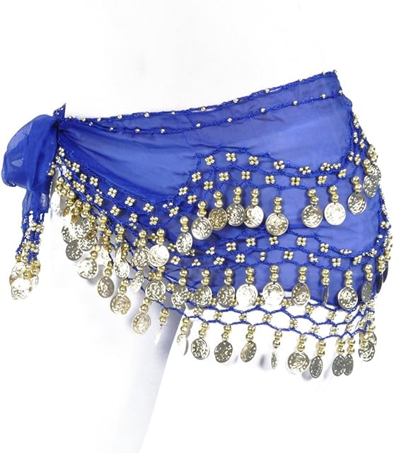 Cinto feminino de chiffon com moedas douradas para dança do ventre e lenço