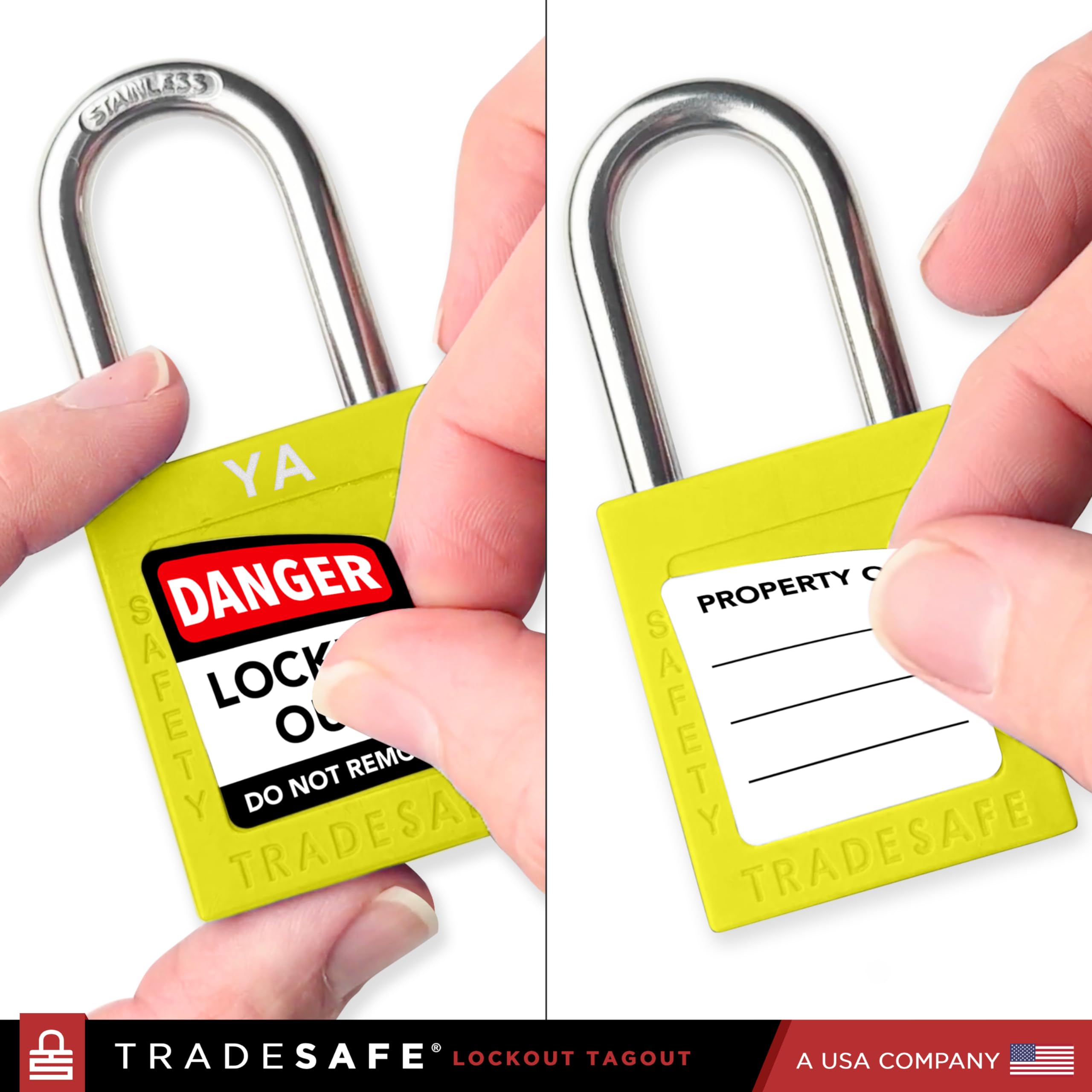 Juegos de Candados de Bloqueo y Etiqueta de TRADESAFE, 10 Candados de Seguridad Amarillos con Llaves Iguales para Agrupación Ilimitada, 2 Llaves por Candado, Candados Loto Compatibles con OSHA, para