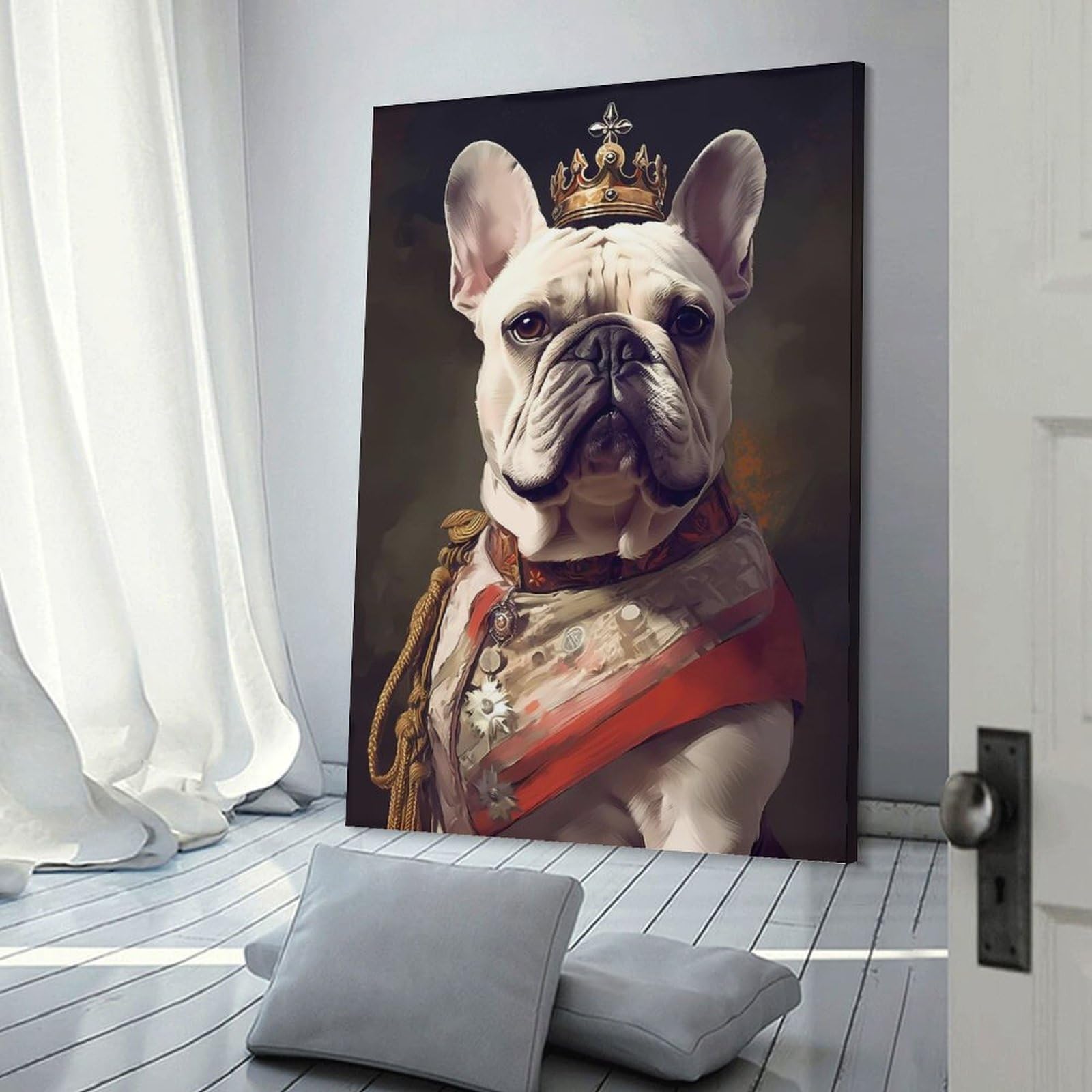 Junmoney Bulldog Dog Incredible Canvas Art Print 24x36inch(60x90cm), for Front Hall, Corridor Or Welcome Spaces, Home Artwork for First Impressions
