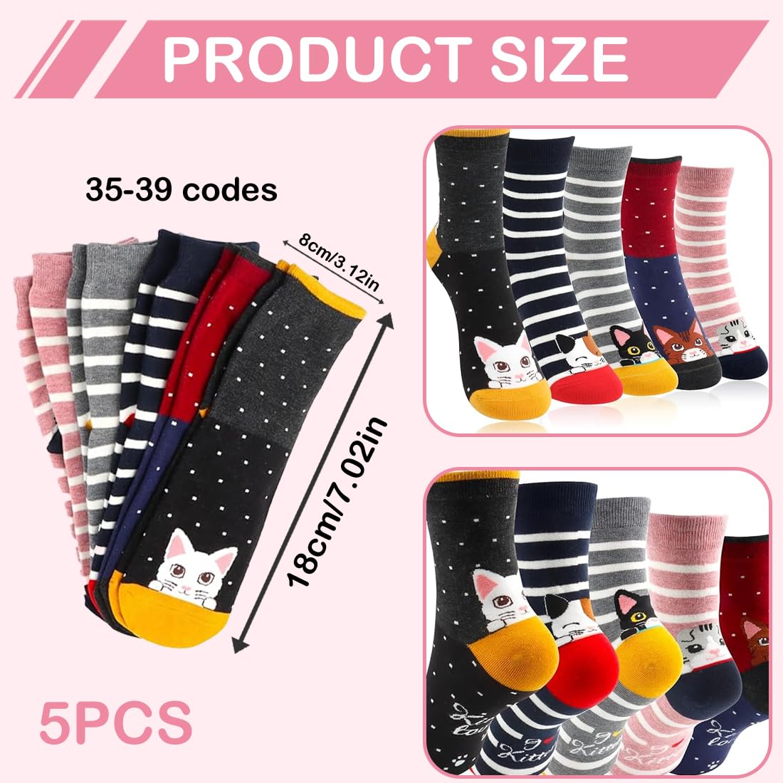 5 Pares Calcetines Niña Divertidos De Algodón, Calcetines Antideslizantes Divertidos: Algodón Coloridos Estampado De Animales De Dibujos Animados Termicos Calcetines, Tallas 35-39