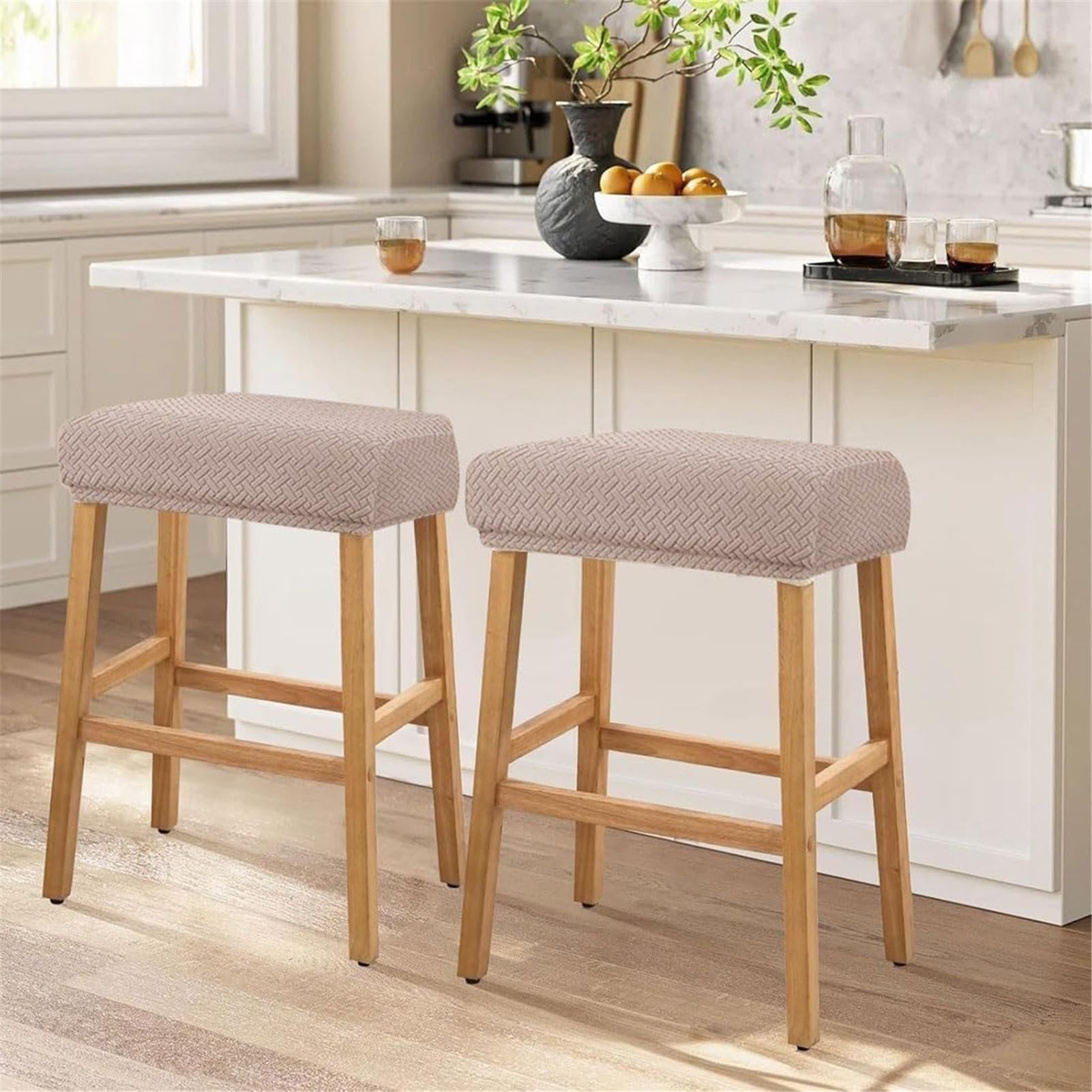 Lot de 2 housses de tabouret de bar rectangulaires en jacquard extensible lavable pour tabourets de comptoir avec dossier nu (noir, lot de 2