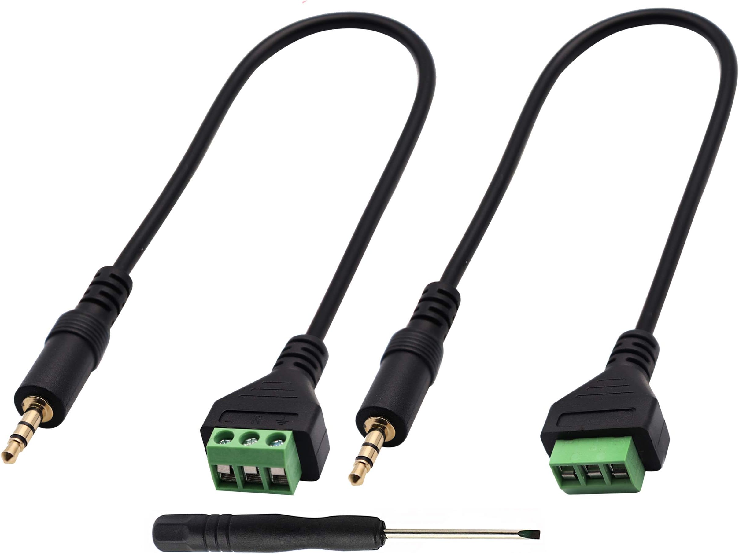 zdyCGTime 3.5mm Screw Terminal Block Cable 3.5mm (1/8inch) Stereo Audio Male to 3 Pin/Way Female Bolt Screw AV Headphone Type Adapter Cable(30CM/2Packs)(3Pole/M)
