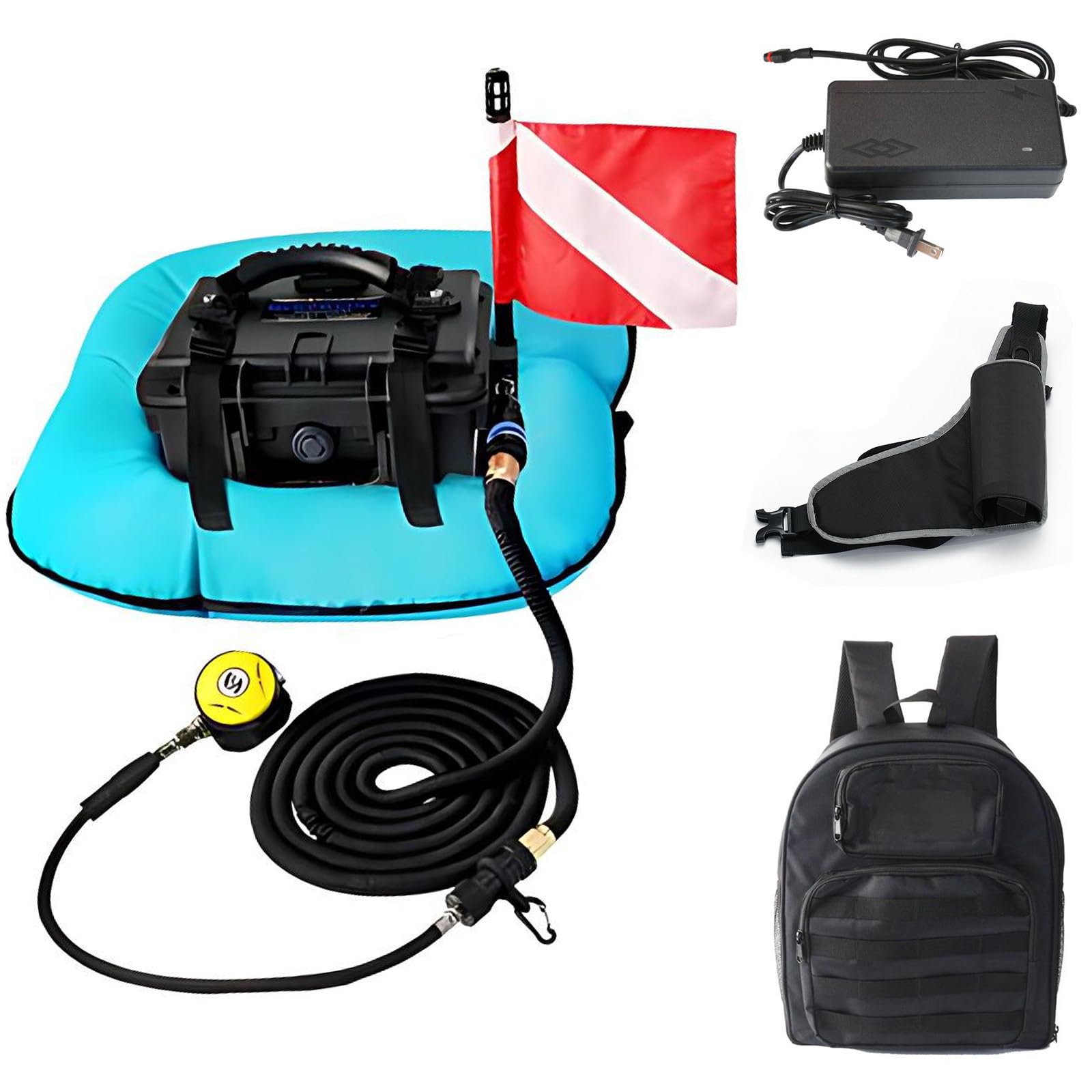 LADECNERHT Tankless Scuba Diving System, 60-70 Min, Underwater Breathing Device, Maximum Diving Depth 33ft, 52L/Min Air Supply, for Outdoor Diving, Fishing Operations Blue-Basic