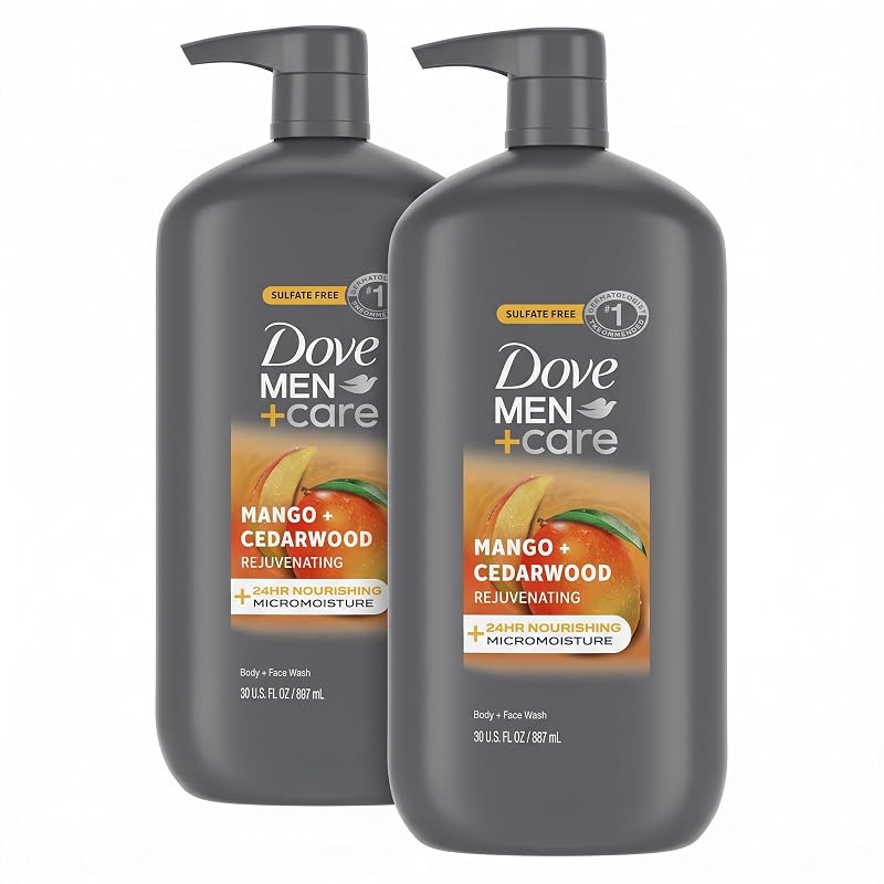 Sabonete líquido Dove Men+Care para corpo e rosto Manga + Cedro, 885 mL, Pacote com 2