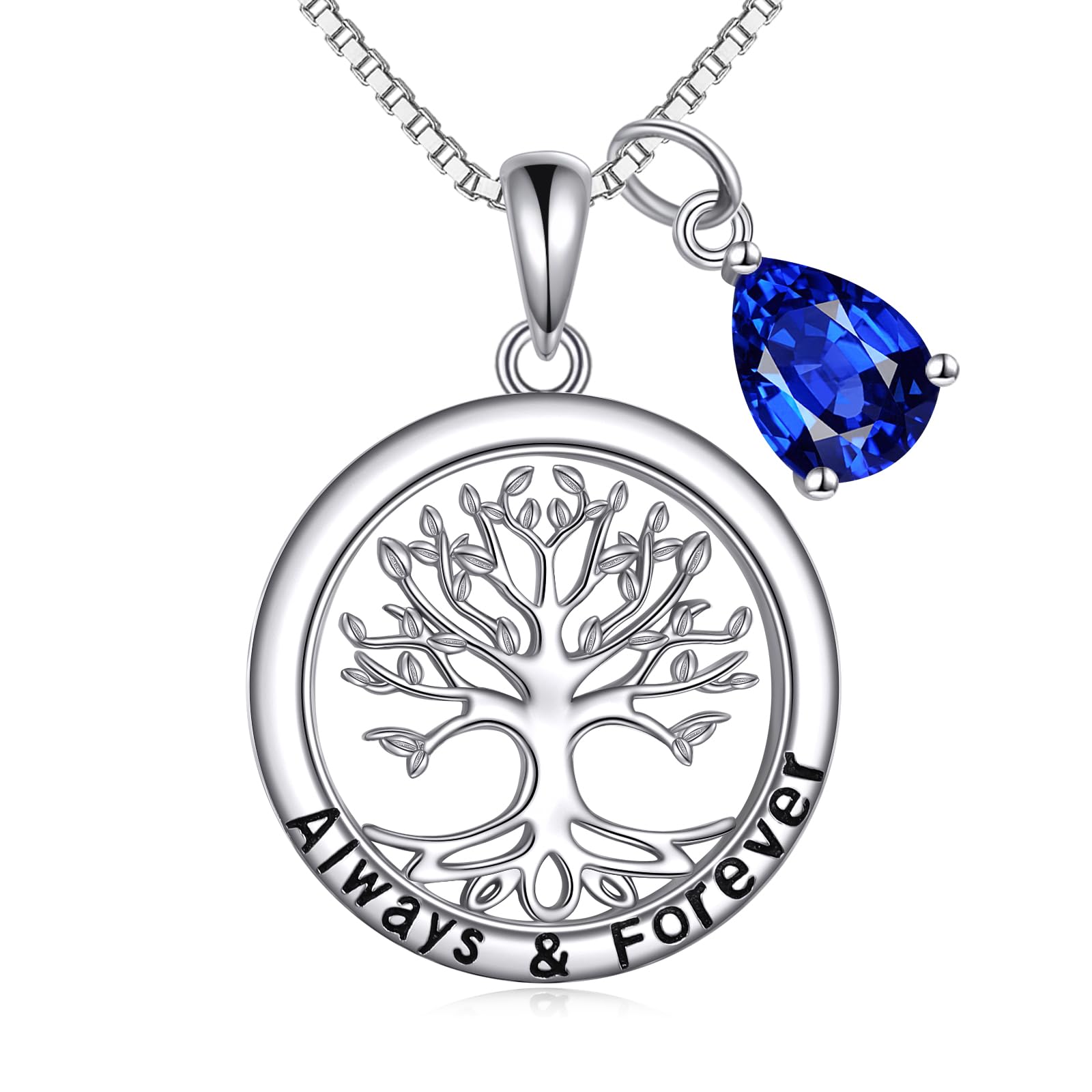 YFN Baum des Lebens Halskette 925 Sterling Silber Lebensbaum Anhänger Familie Baumschmuck September Geburtsstein Muttertag Geschenk für Damen Mutter Großmutter