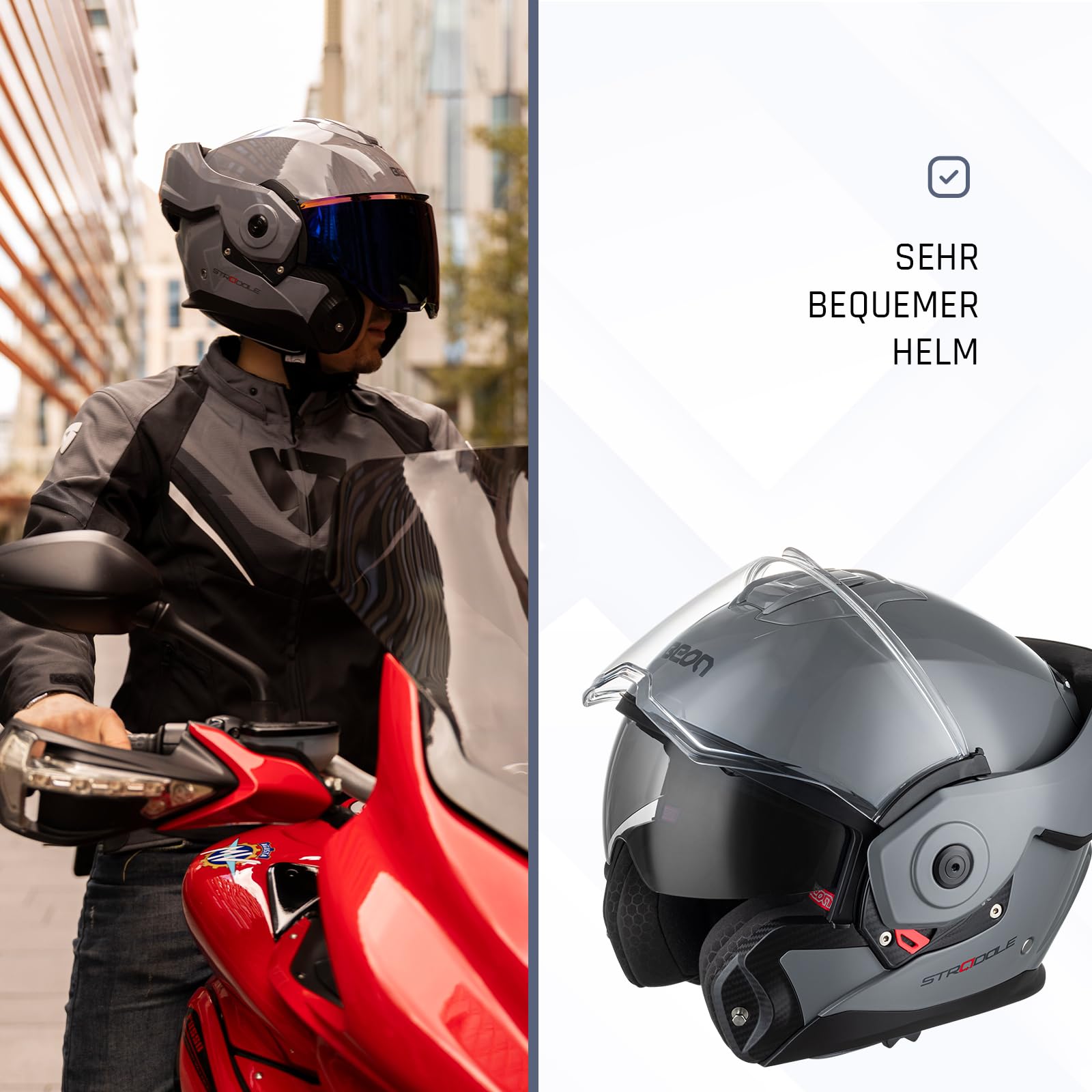 BEON Stradale Motorradhelm - Systemhelm Klapphelme mit Visier und Sonnenblende - Rollerhelm Sonnenblende - Motorrad Helm Damen & Herren - Integralhelm 180° Klappbar - XXL
