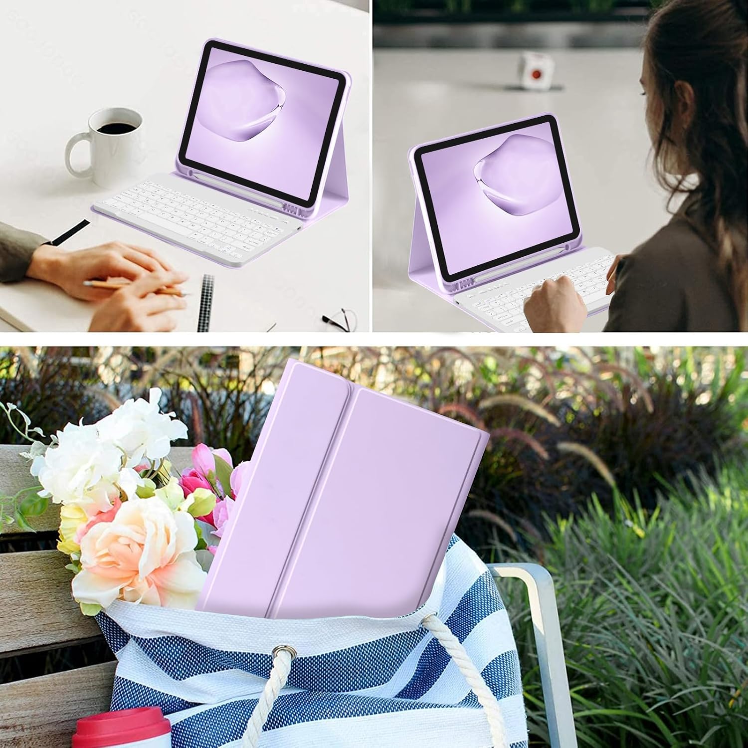 BQSS for iPad Air 11 Inch Case with Keyboard M4/M3/M2 (2026/2025/2024), Keyboard Case for iPad Air 10.9 Inch 5th/4th Generation (2022/2020) Detachable for iPad Pro 1st Case with Pencil Holder Purple