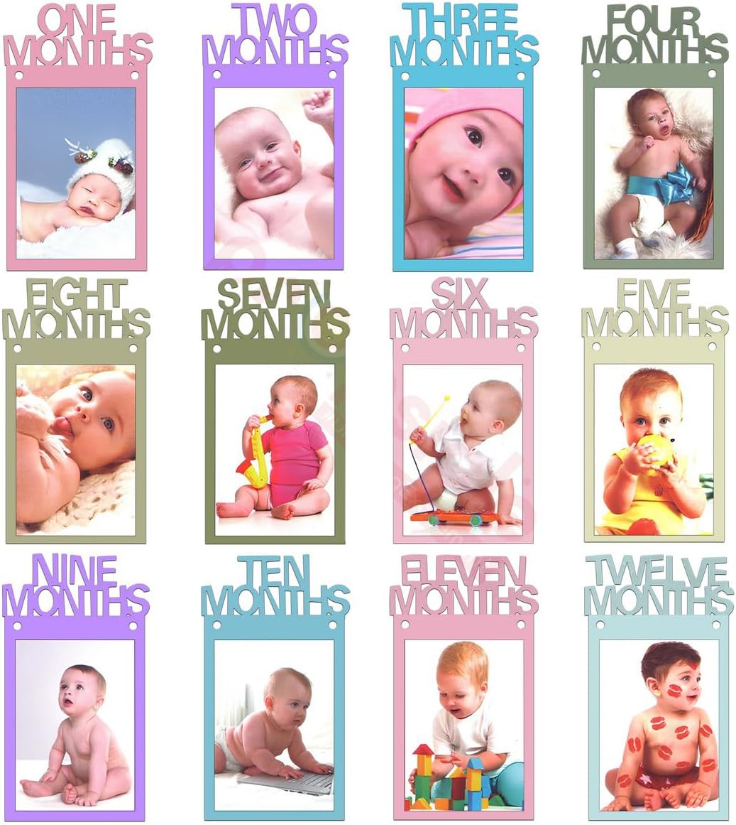 Propsicle First Year Photo Banner 12 Month Cardstock Garland with Ribbon, Baby Monthly Milestone Picture Display for 1st Birthday Decoration, Backdrop Wall Hanging Keepsake for Boy Girl