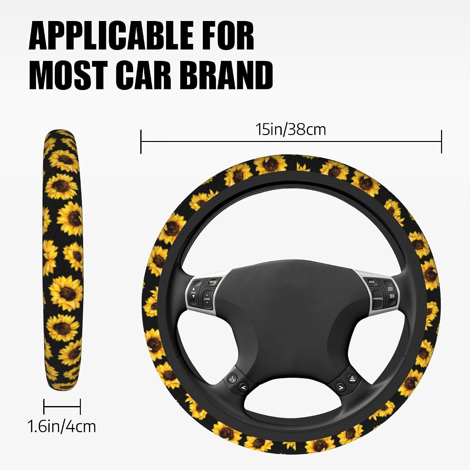 Steering Wheel Cover Sunflower Steering Wheel Cover Car Accessories Universal 15 Inch Neoprene Auto Interior Decor Anti Slip Sweat Absorption Car Protector for Women Girls Adults image 5