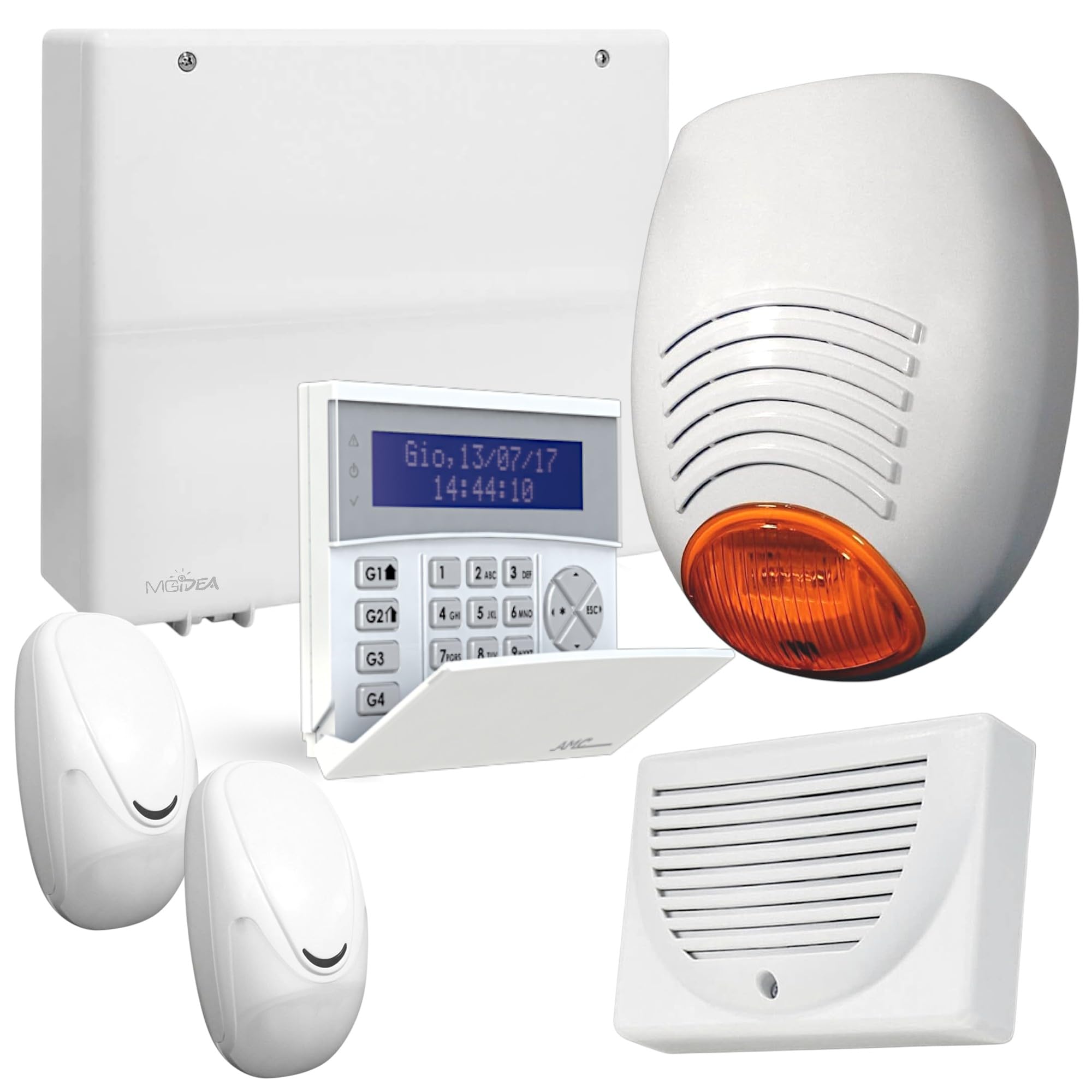 Kit Allarme Professionale, Sistema Antintrusione CX64 con Centrale Espandibile 8/24 Zone, Tastiera K-Blue, Sensori Doppia Tecnologia, Sirena Esterna, Gestione GSM 4G App (SENZA BATTERIE)
