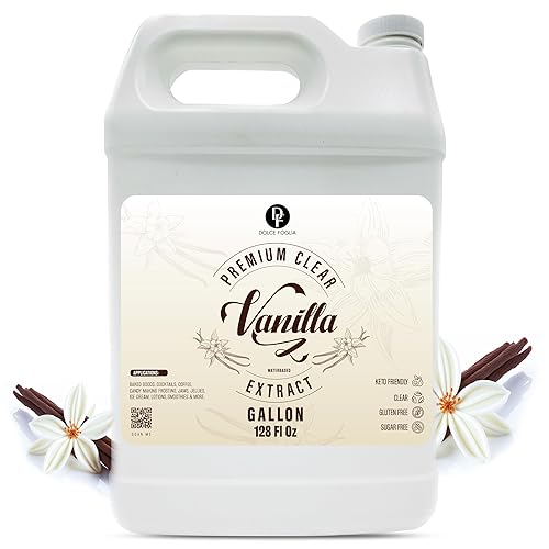 Dolce Foglia Extracto de vainilla de imitación transparente de doble fuerza, 1 galón, sabor a vainilla apto para dieta cetogénica y sin azúcar con