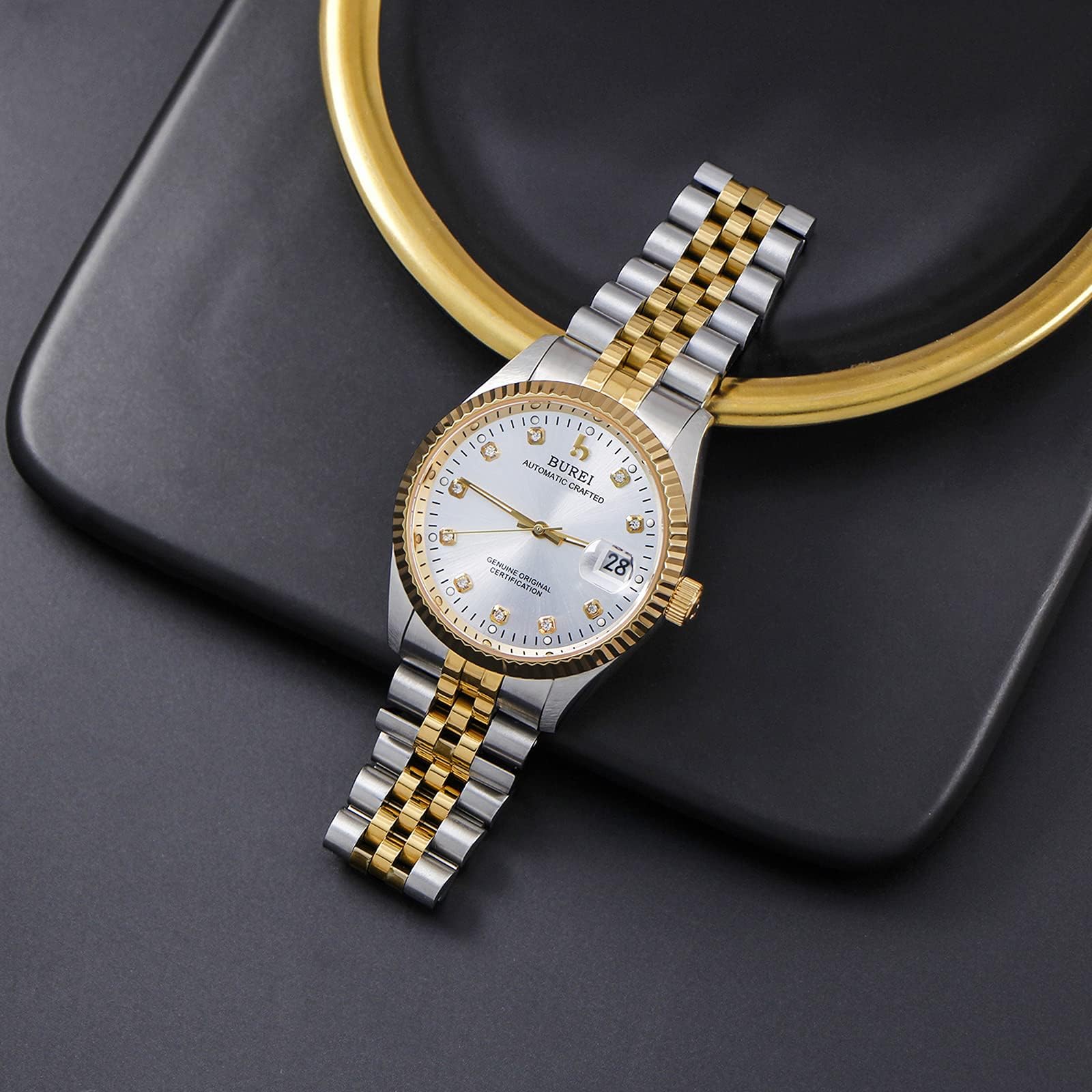 BUREI Orologio Automatico Uomo Business Orologio Bracciale Uomo Acciaio Inox Zaffiro Orologio da uomo di lusso