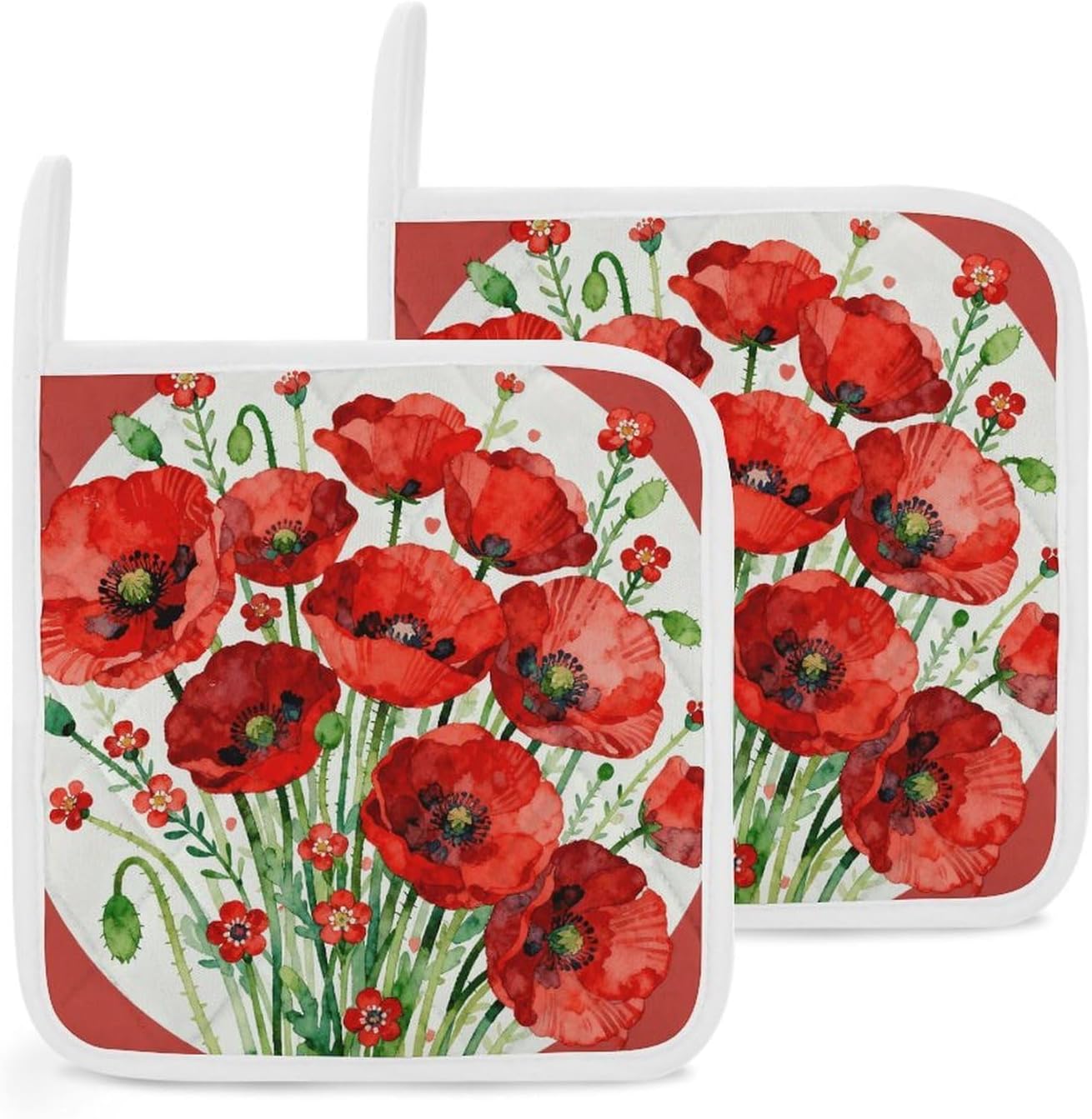 Red Small Flower Polyester Heat Resistant Pot Pad Non Slip Anti Scald Hot Dish Mat Reusable Table Protector for Kitchen Hot Pot Mat Wear Resistant Heat Proof Table Pad for Countertop Dining Room