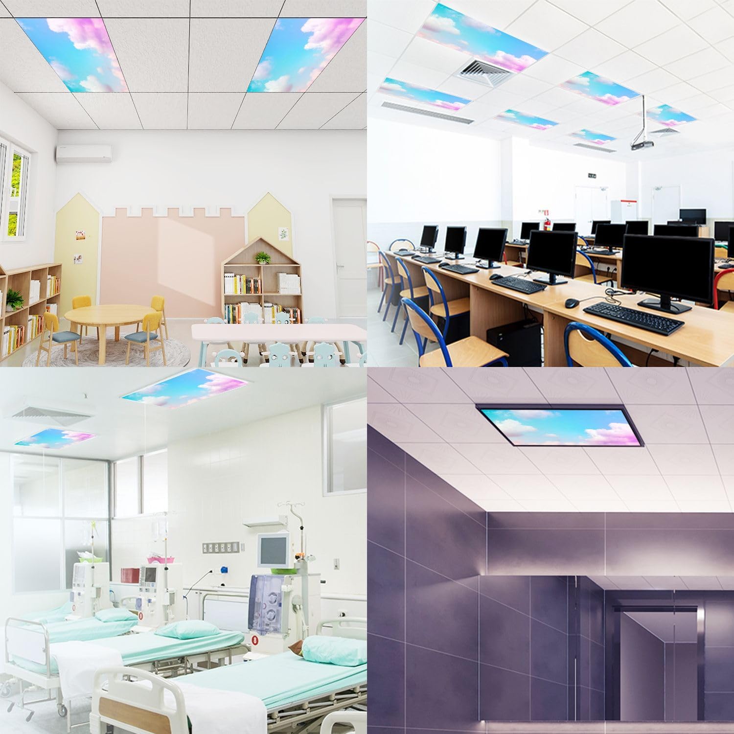 Fluorescent Light Covers for Ceiling Lights pastel soft sky purple pink sky cloud sky pastel colored soft Easy to Install Magnetic Light Filter for Classroom Office Hospitals School Home Decor