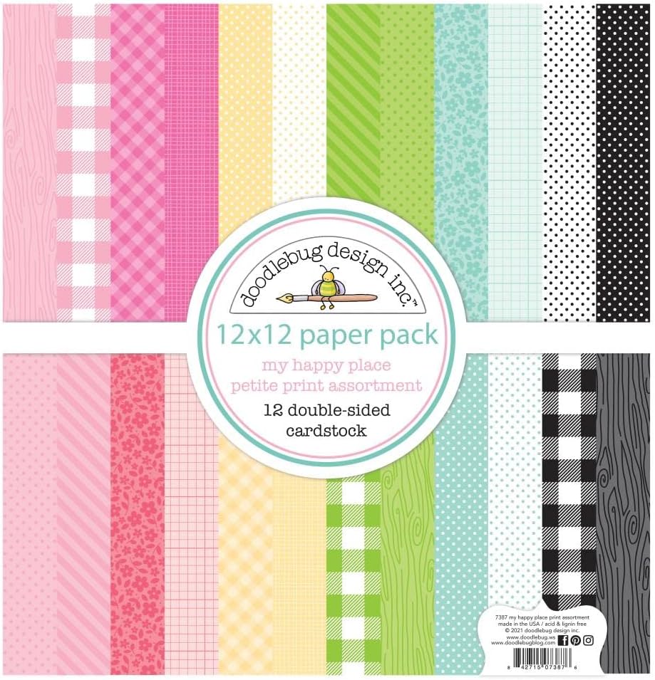 Doodlebug Petite Prints Double-Sided Cardstock 12"X12" 12/Pk - My Happy Place, 12 Designs/1 Each