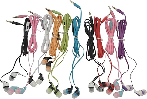 JustJamz Kids (10 Pack) Color Call with Mic Earbud Earphones Headphones - Assorted Colors