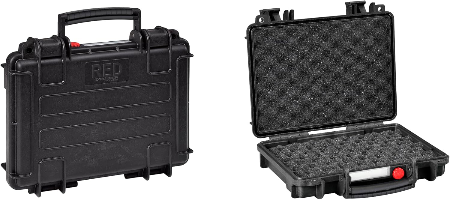 RED by EXPLORER Slim Hard Pistol Case, 3" deep, Black, with pick and pluck foam, Made in Italy