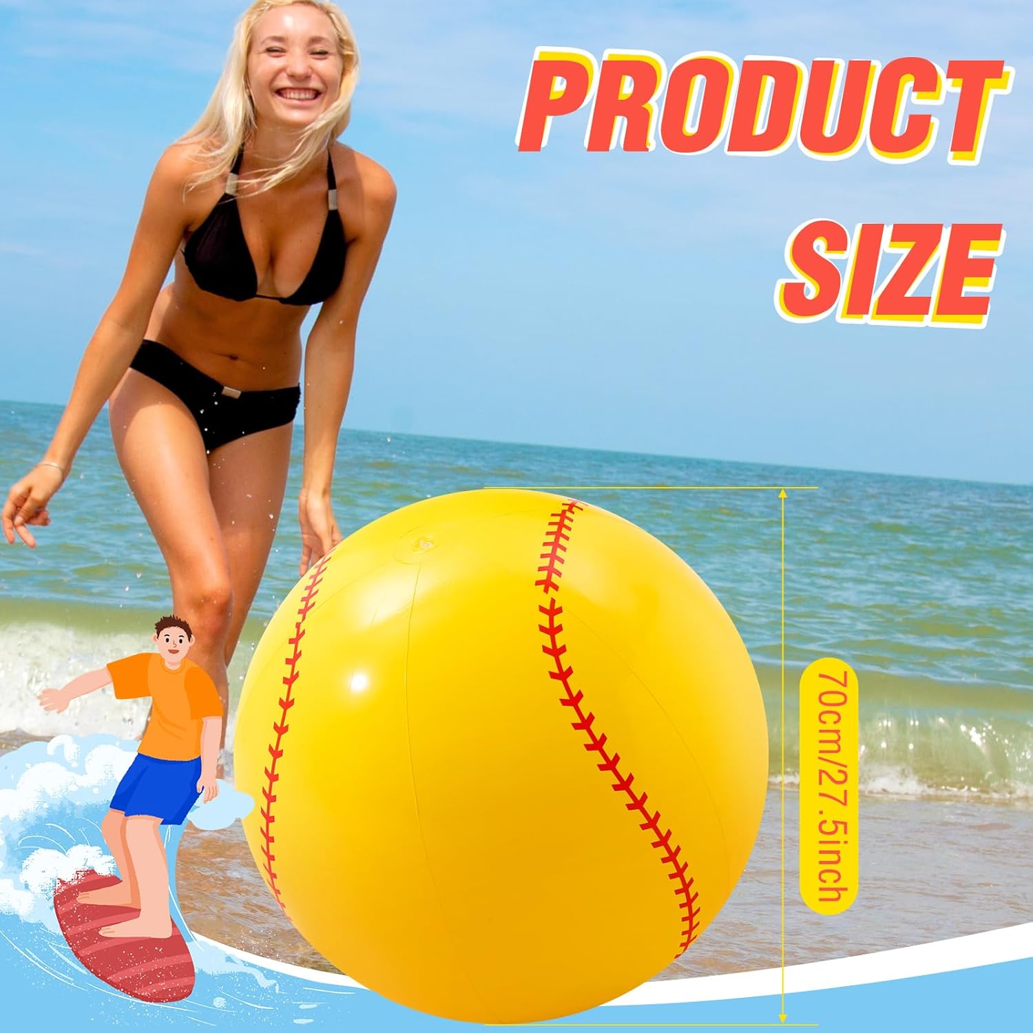 Poen 27 Inch Inflatable Softball Beach Ball for Summer Beach Game Swimming Pool Large PVC Softball Toys Party Favors for Boys Girls Adults Water Sand Game Accessory