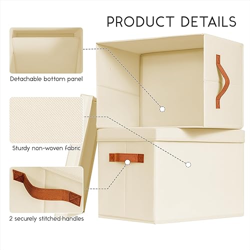 Miniatura 4 de Contenedores de almacenamiento con tapas, cestas de almacenamiento de tela para estantes, paquete de 6 cajas decorativas plegables con asas,