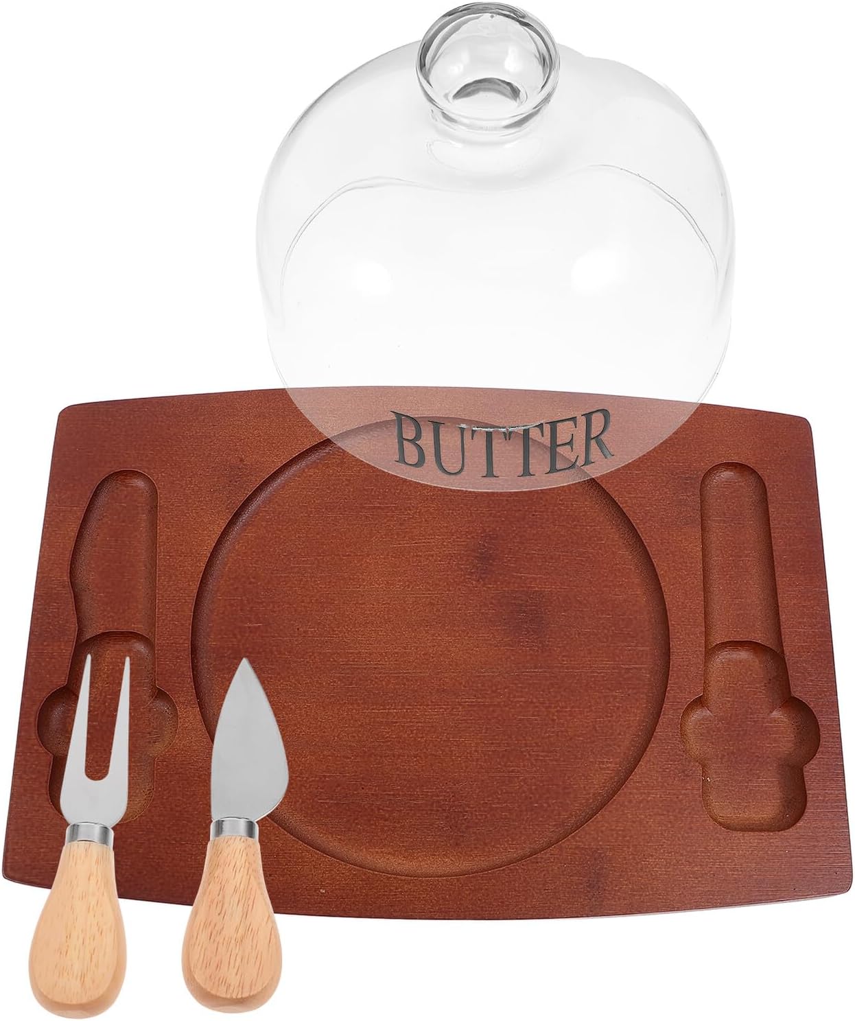 Butter Dish with Lid and Double Knife Dark Brown Butter Container Tray for Refrigerator Storage 1pcs for Cheese and Dessert Serving