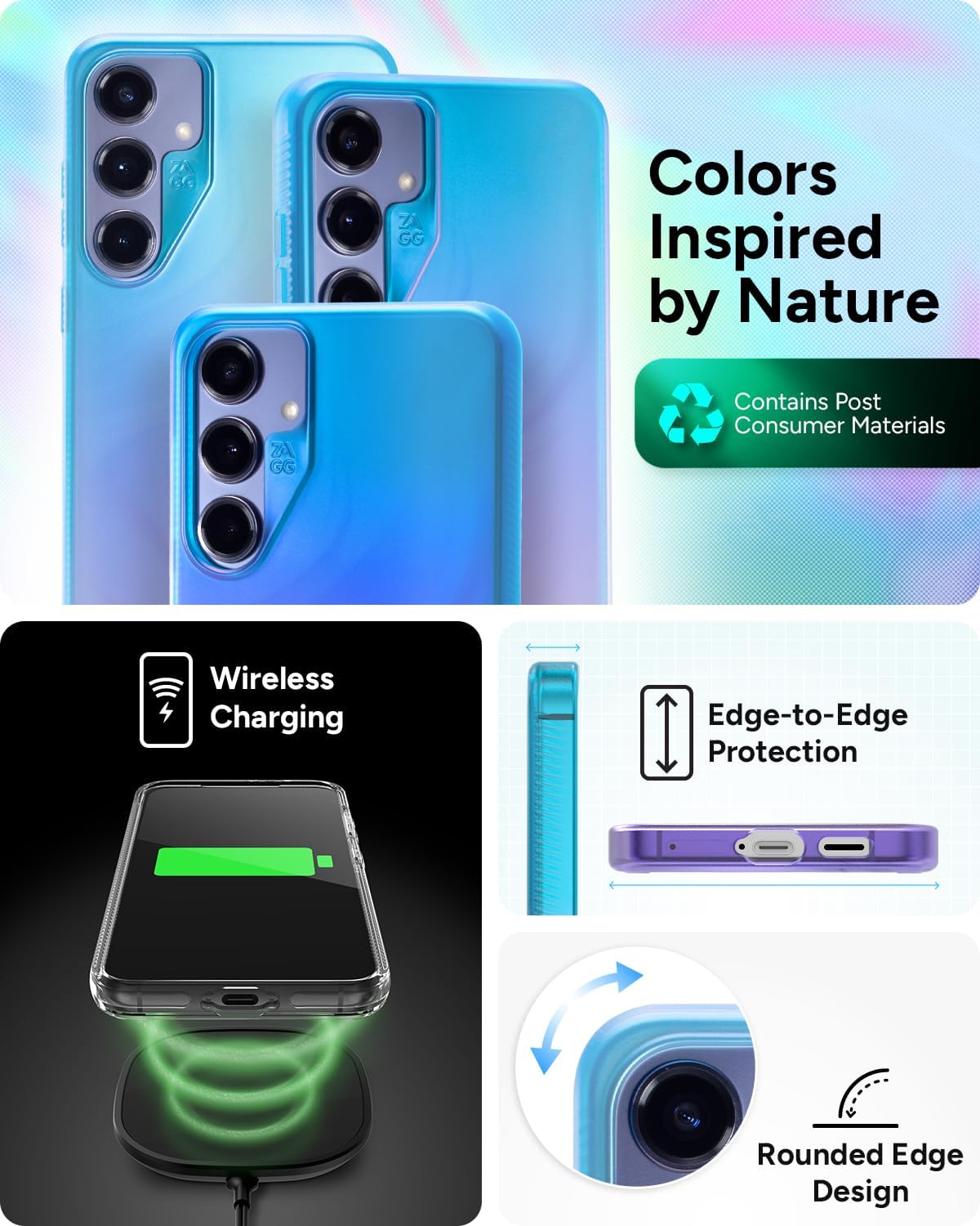 ZAGG Milan Samsung Galaxy S24+ Case - Semi-Transparent, Runway-Inspired Design, Graphene Reinforced, 13ft Drop Protection, Eco-Friendly, Wireless Charging Compatible, Deep Aurora Blue
