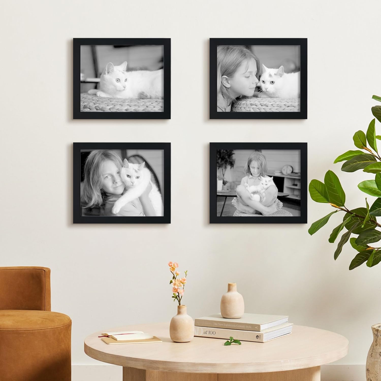 8x10 Wooden Picture Frame Set of 4 (with 5x7 Mat), Solid Wood with Real HD Glass, for Tabletop or Wall Mount, Home Office Photo Frames Collage Wall Décor, Black - Image 5