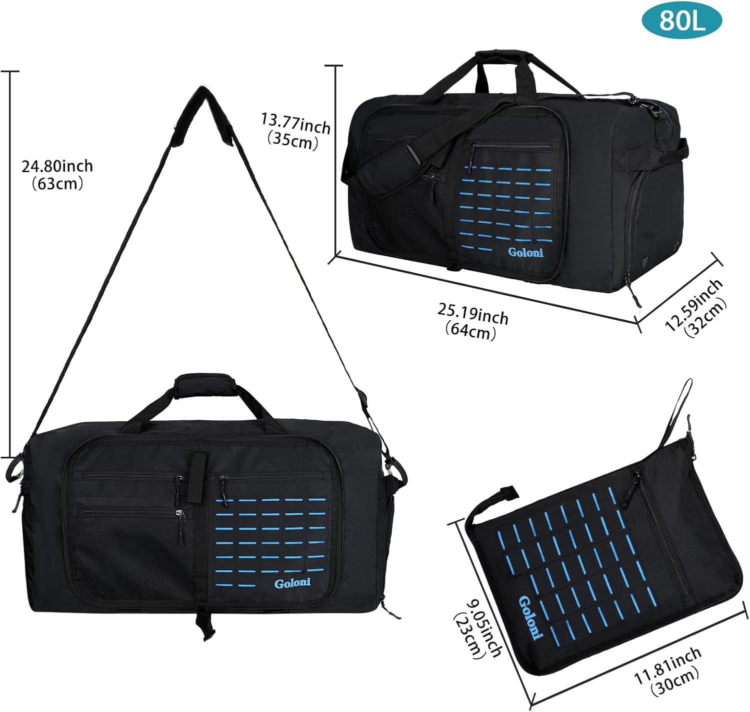 Foldable Travel Duffle Bag,Duffle Bag with Shoes Compartment and Adjustable Strap,Large Packable Travel Bags for Men Women,Waterproof Duffel Bag - Image 5