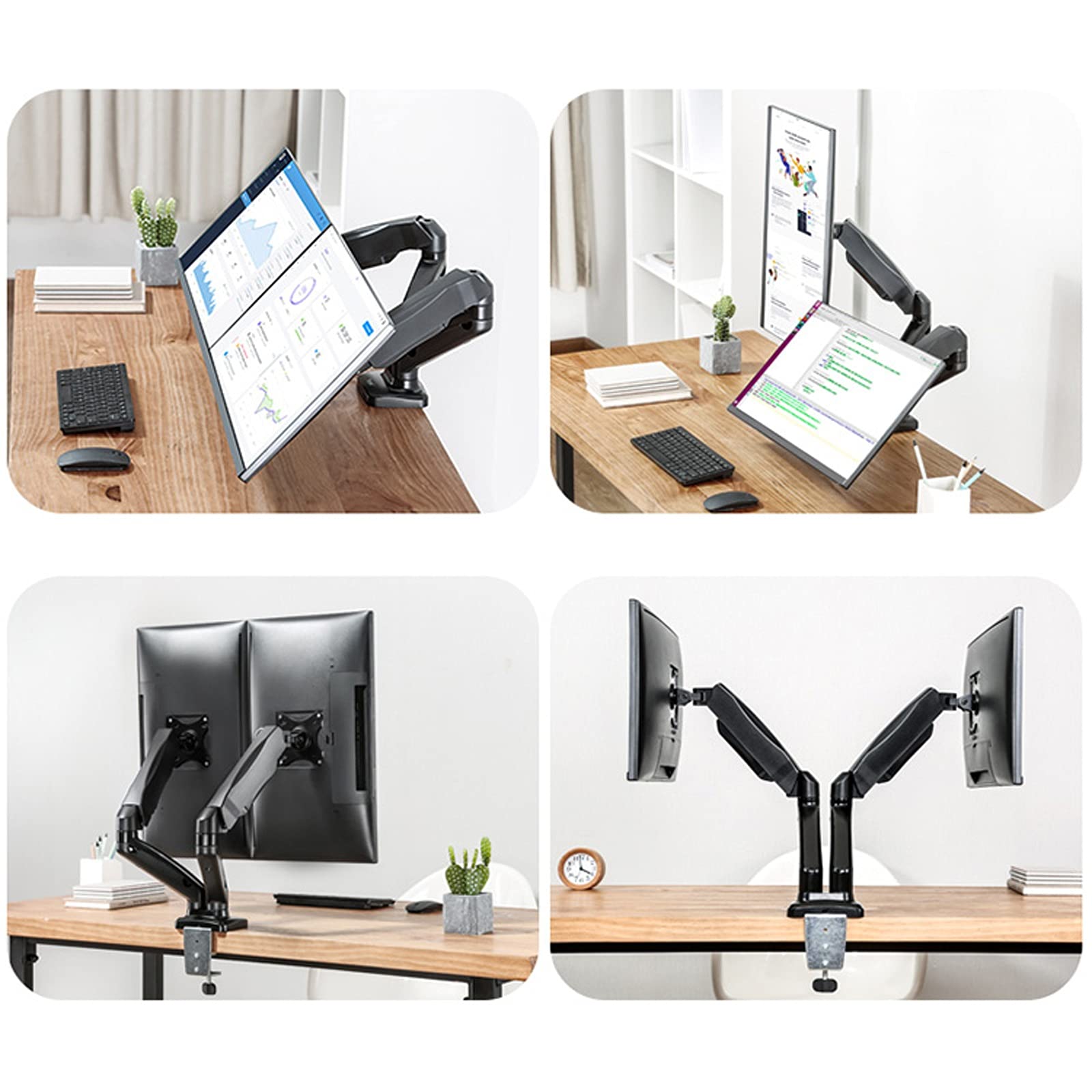 Support Moniteur PC Moniteur de montage à double écran Montage de montage de moniteur de moniteur de gaz de montage de moniteur de montage de moniteur de 17"-32" avec support de montage VESA 75/100