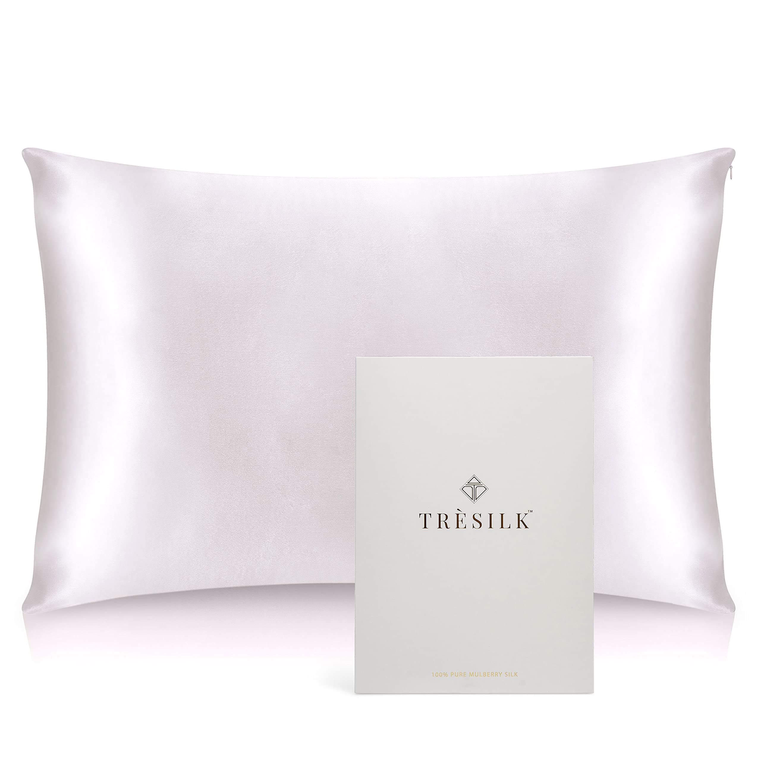 Trèsilk Ivory White 22 Momme 100% Mulberry Silk Pillowcase Cover (50X75cm 1 Piece) For Hair And Skin Hidden Zipper Naturally Hypoallergenic Both Sides (Ivory White)