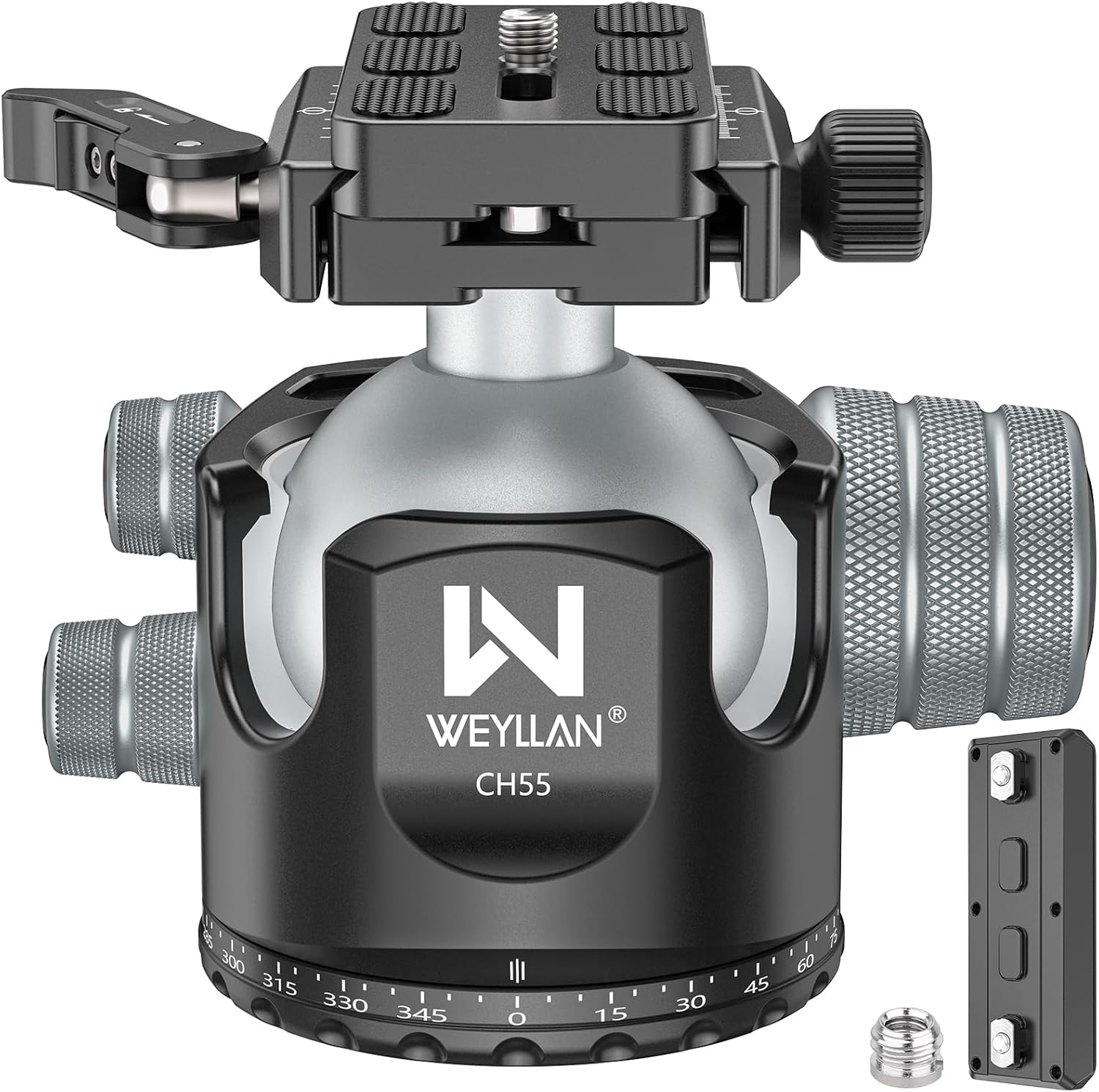 WEYLLAN CH55 Arca Ball Head Mount with Lever Release, 55mm Low Profile Heavy Duty Tripod Ball Head with Mlok Rail Arca Swiss Quick Release Plate for Hunting & Photography, Camera Head Load 88lbs/40kg