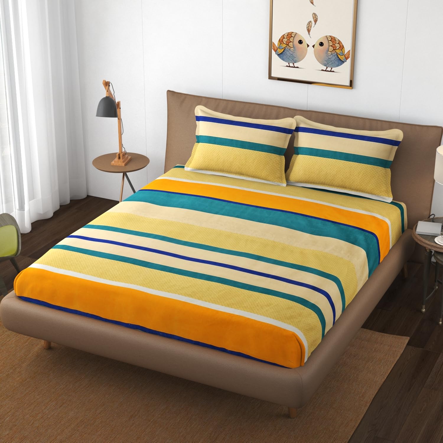 Premium Fitted bedsheet Set Includes 1 bedsheet - 182 cm x 198 cm or 72 inches x 78 inches and 2 Pillow Covers - 46 cm x 72 cm or 18 inches x 28 inches Each. (Modern, Checkered)