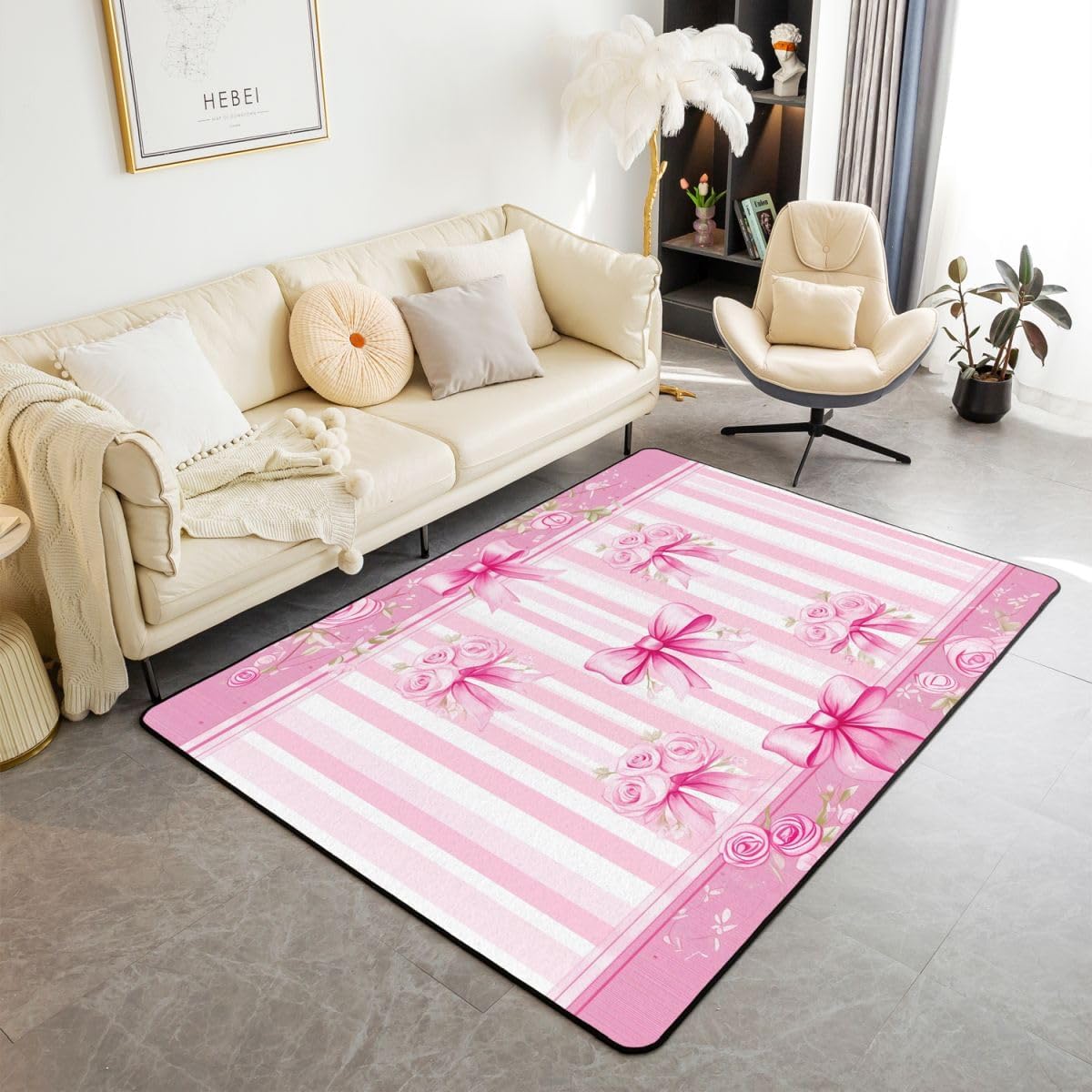 Erosebridal Pink Bows Decorative Carpet Rose Living Room Rugs Princess Bowknot Floral Area Rug 4'11" x 3'3" Bowtie Dreamy Kawaii Indoor Floor Mat