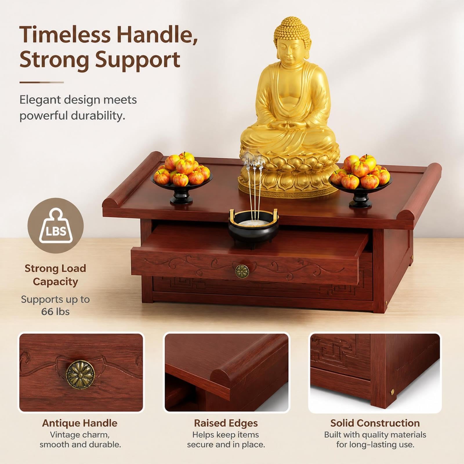 Altar de Mesa de Madera para Oración, Soporte para Buda con Cajón
