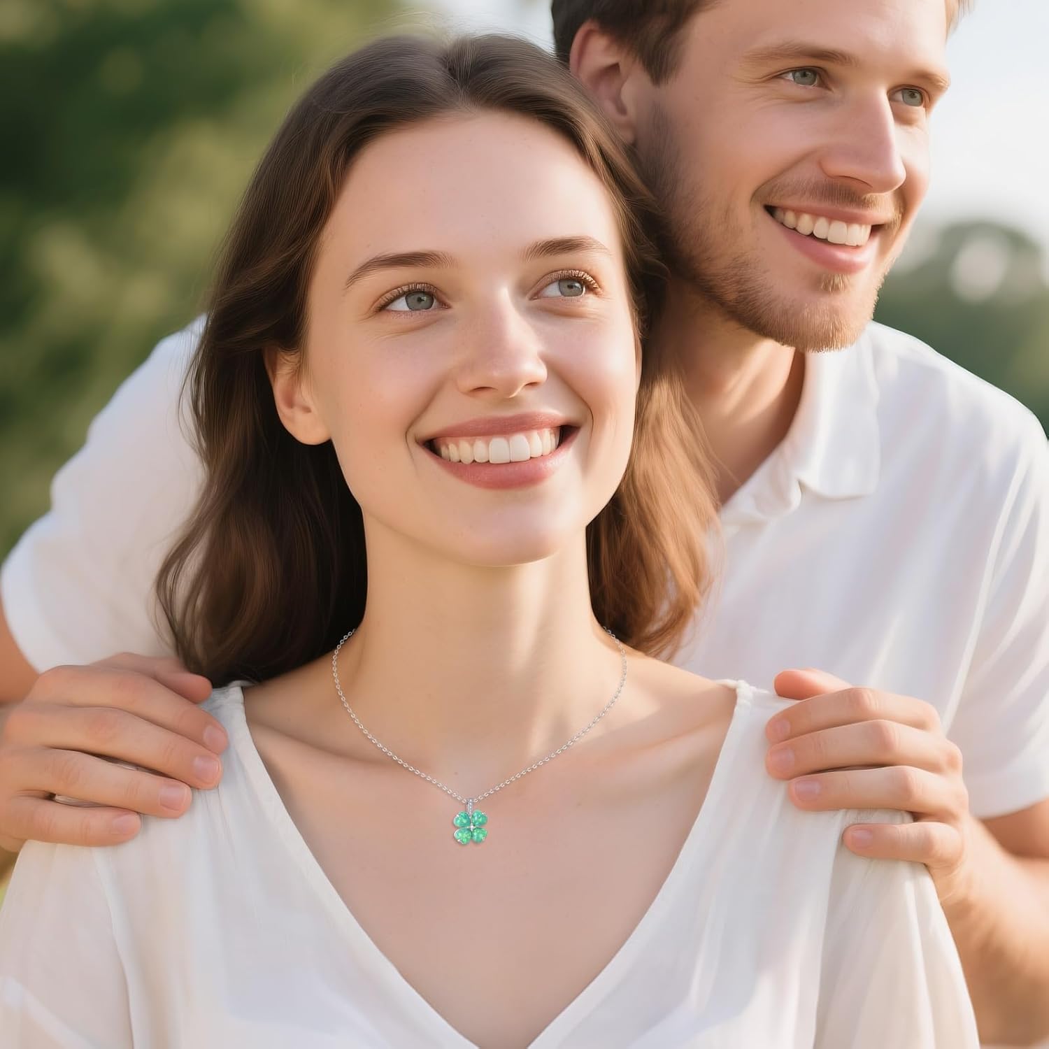 Four Leaf Clover Necklace with Green Heart Opal,925 Sterling Silver Shamrock Necklaces for Women Her Jewelry Gifts for St. Patrick's Day Christmas Birthday