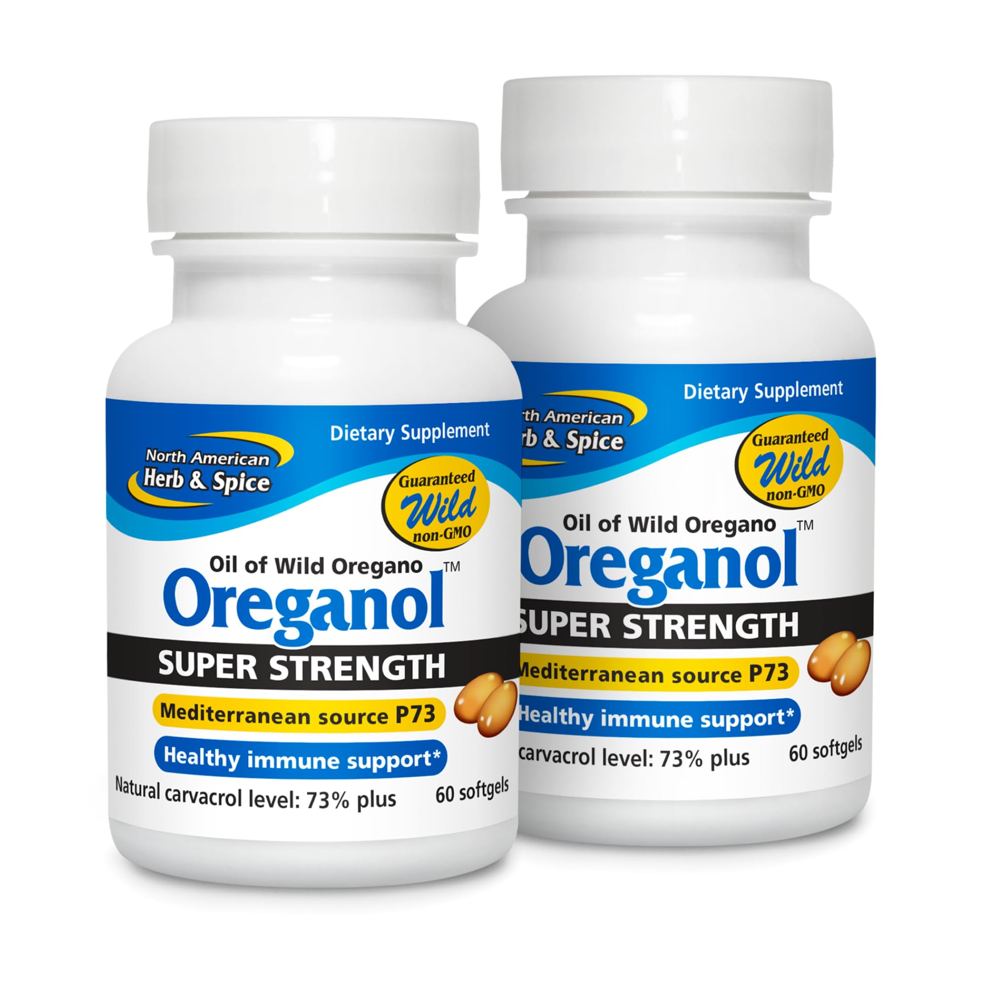NORTH AMERICAN HERB & SPICE Super Strength Oreganol P73 - Pack of 2, 60 Softgels - Immune System Support - Vegan Friendly Wild Oregano - Non-GMO - 120 Total Servings 60 Count (Pack of 2)