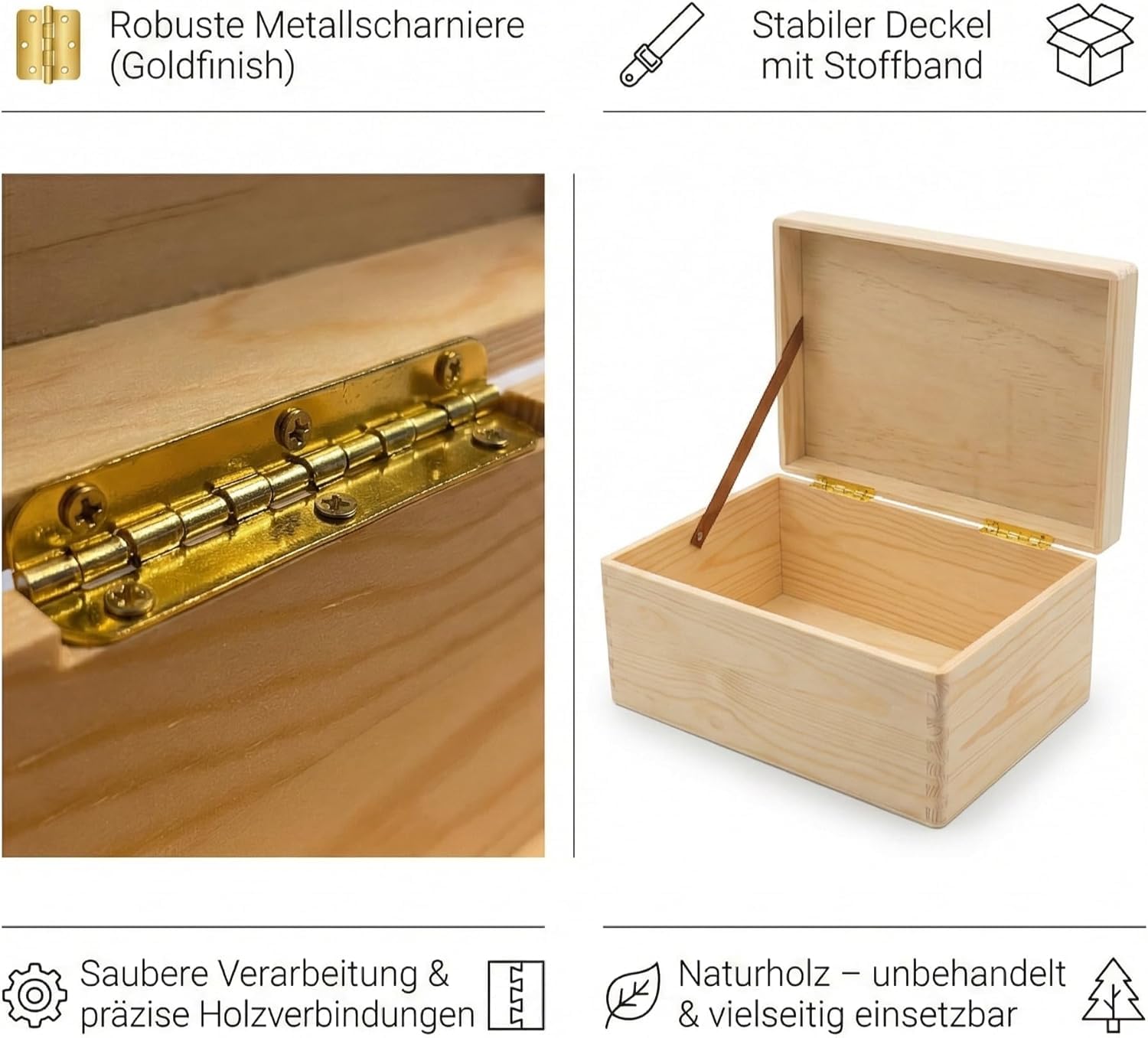 khevga Holzkiste mit Deckel 30x20x14 cm | Unlackierte Holzbox groß | Aufbewahrung & Erinnerungsbox für Spielzeug, Fotos & Dokumente (2)