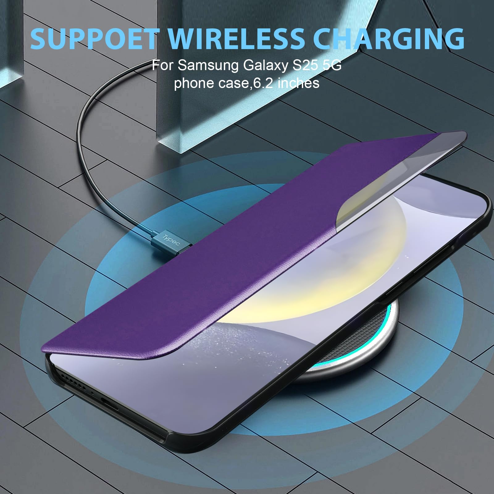 Carcasa S25 para Samsung Galaxy S25 de piel transparente con tapa fina, funda para Galaxy S25, carcasa 360 antigolpes, antigolpes, antiarañazos, con función atril para Samsung S25 Case (violeta)